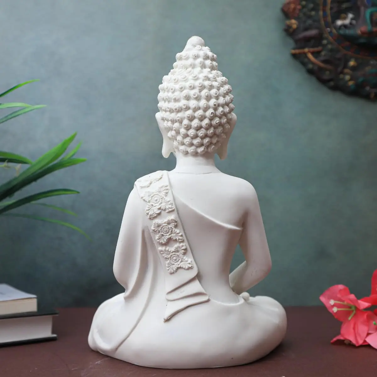 The Advitya Meditating White Buddha Statue Resin 36cm (14.2in) | Serene Home Decor Sculpture for Prayer, Yoga, and Goodluck - view 5