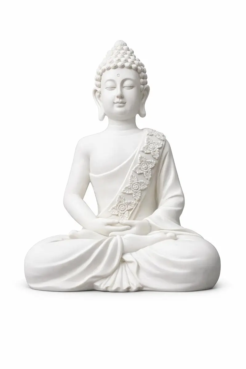The Advitya Meditating White Buddha Statue Resin 36cm (14.2in) | Serene Home Decor Sculpture for Prayer, Yoga, and Goodluck - view 7