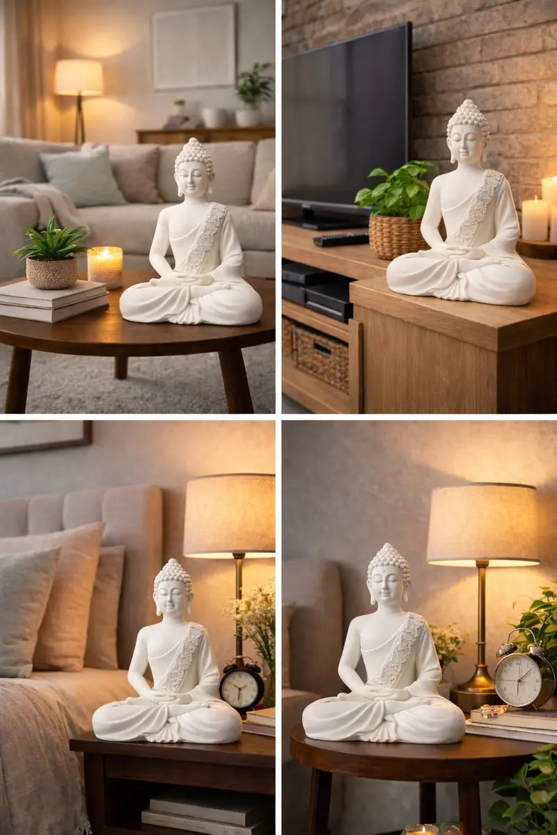 The Advitya Meditating White Buddha Statue Resin 36cm (14.2in) | Serene Home Decor Sculpture for Prayer, Yoga, and Goodluck - view 8