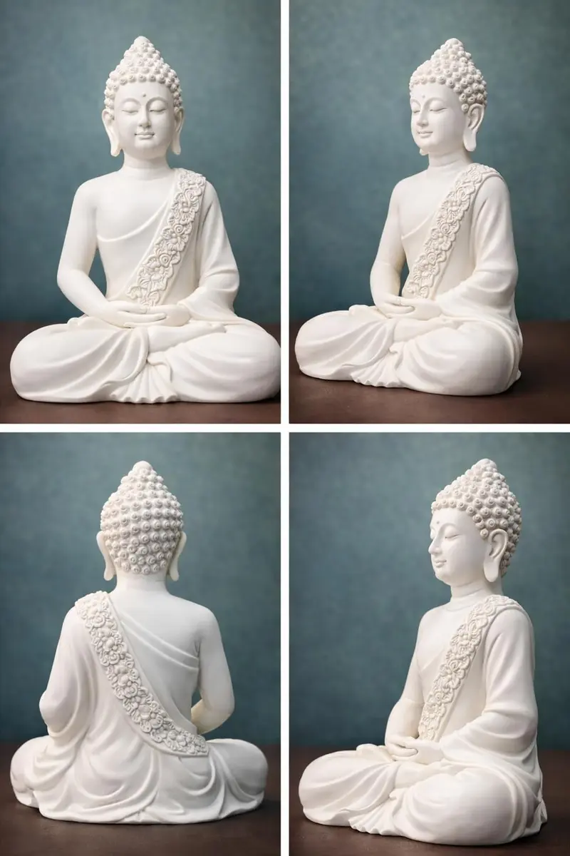 The Advitya Meditating White Buddha Statue Resin 36cm (14.2in) | Serene Home Decor Sculpture for Prayer, Yoga, and Goodluck - view 9