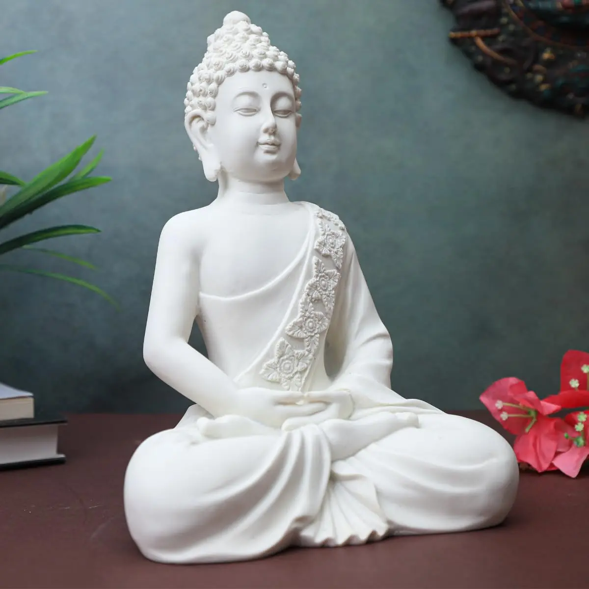 The Advitya Meditating White Buddha Statue Resin 36cm (14.2in) | Serene Home Decor Sculpture for Prayer, Yoga, and Goodluck - view 2
