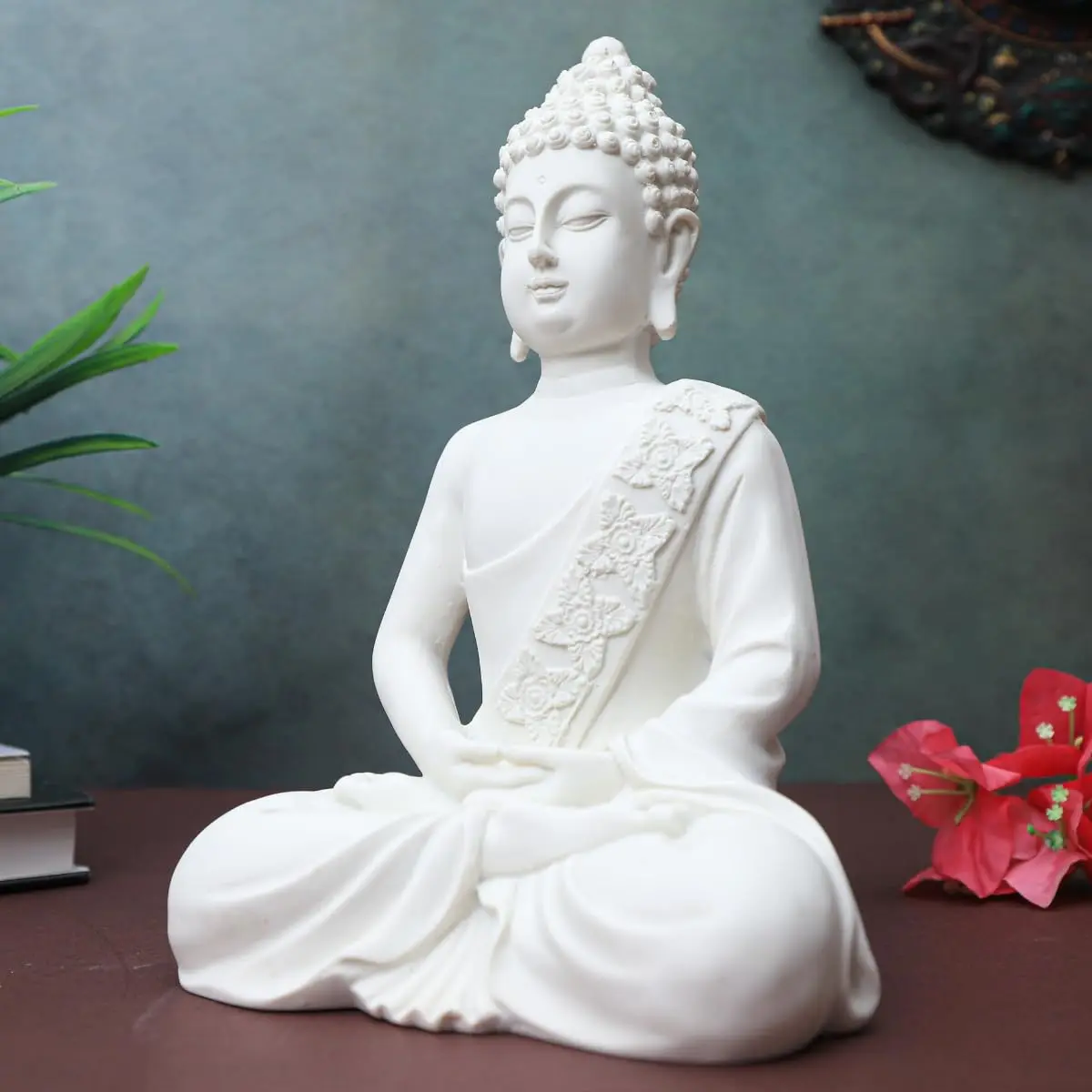 The Advitya Meditating White Buddha Statue Resin 36cm (14.2in) | Serene Home Decor Sculpture for Prayer, Yoga, and Goodluck - view 4