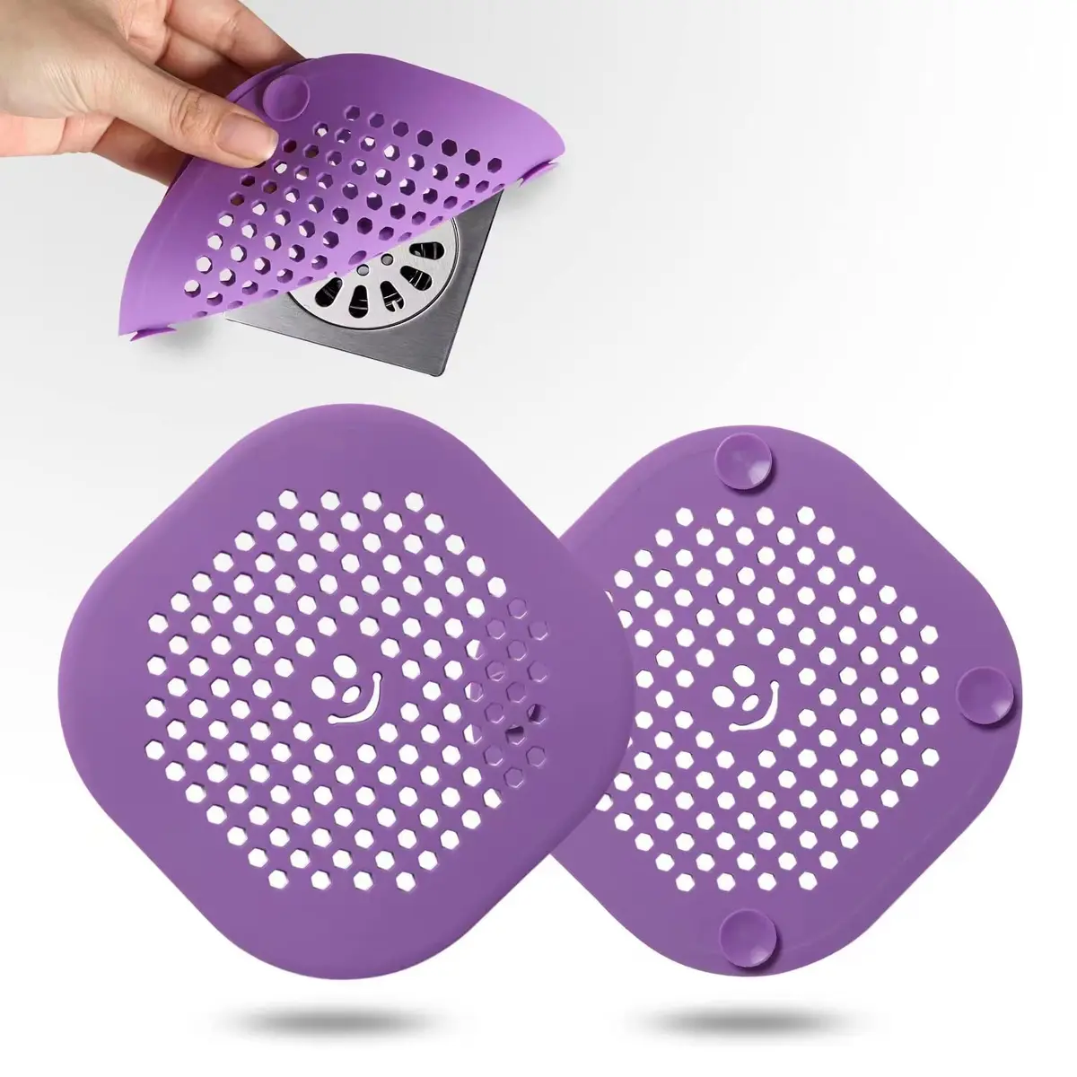 Couidl Drain Hair Catcher Silicone Drain Cover 2 Pack | Deep Purple, Anti-Clogging, Easy Install (70-120 chars) - main product image