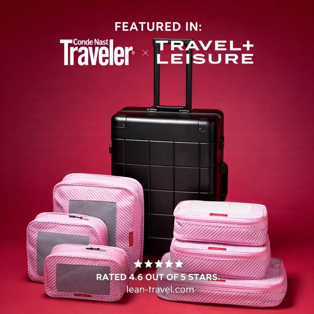 LeanTravel Premium Compression Packing Cubes for Travel - Suitcase Organizer Bags with Double Zipper & Breathable Mesh Panel - Space Saving Carry On Luggage Essentials (6-Pack, Pink Stripes) - view 6