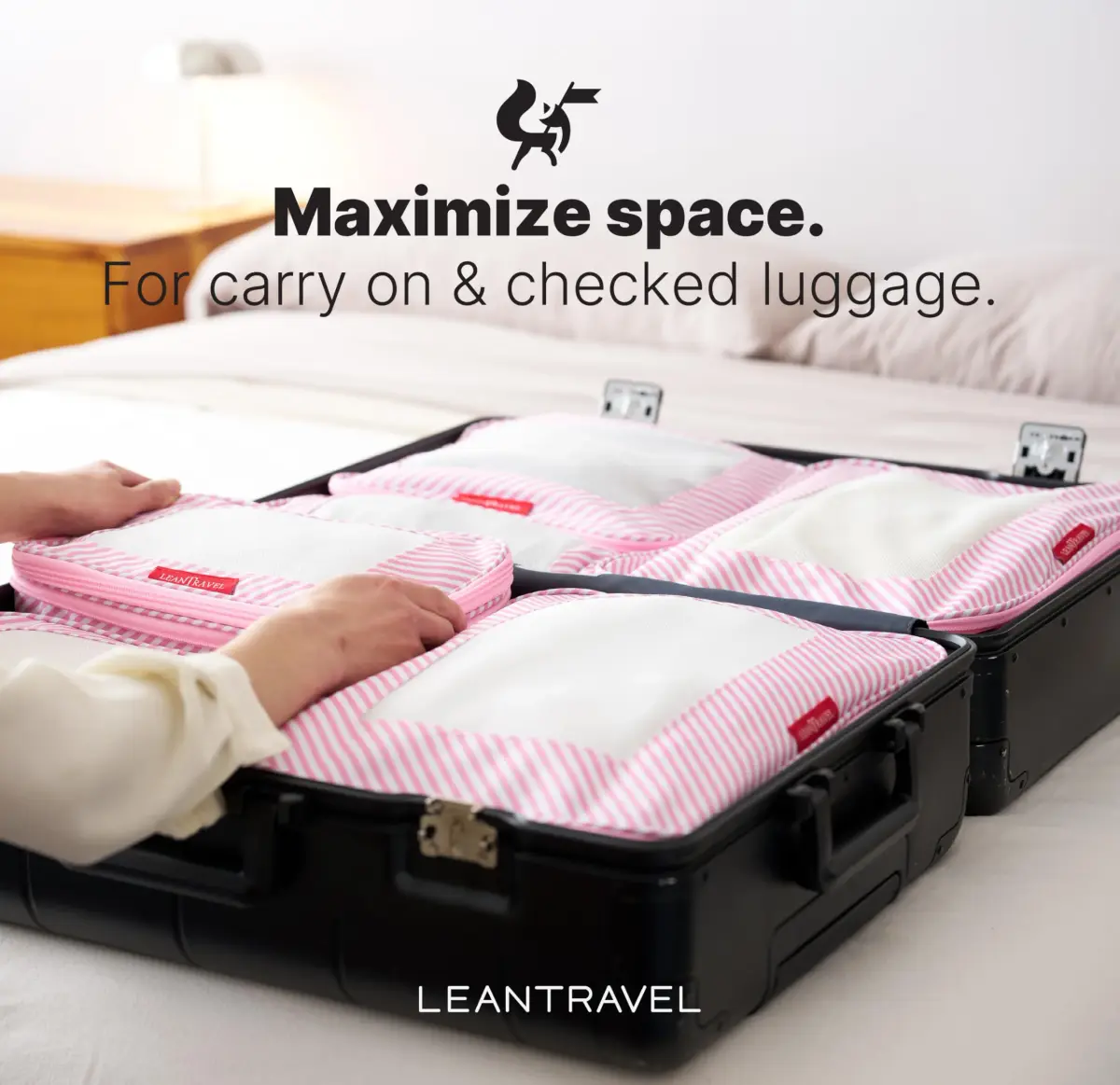 LeanTravel Premium Compression Packing Cubes for Travel - Suitcase Organizer Bags with Double Zipper & Breathable Mesh Panel - Space Saving Carry On Luggage Essentials (6-Pack, Pink Stripes) - view 8