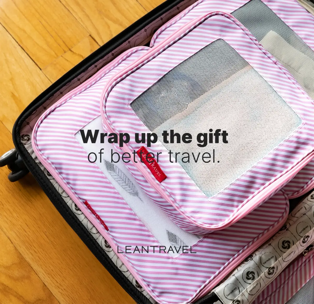 LeanTravel Premium Compression Packing Cubes for Travel - Suitcase Organizer Bags with Double Zipper & Breathable Mesh Panel - Space Saving Carry On Luggage Essentials (6-Pack, Pink Stripes) - view 9