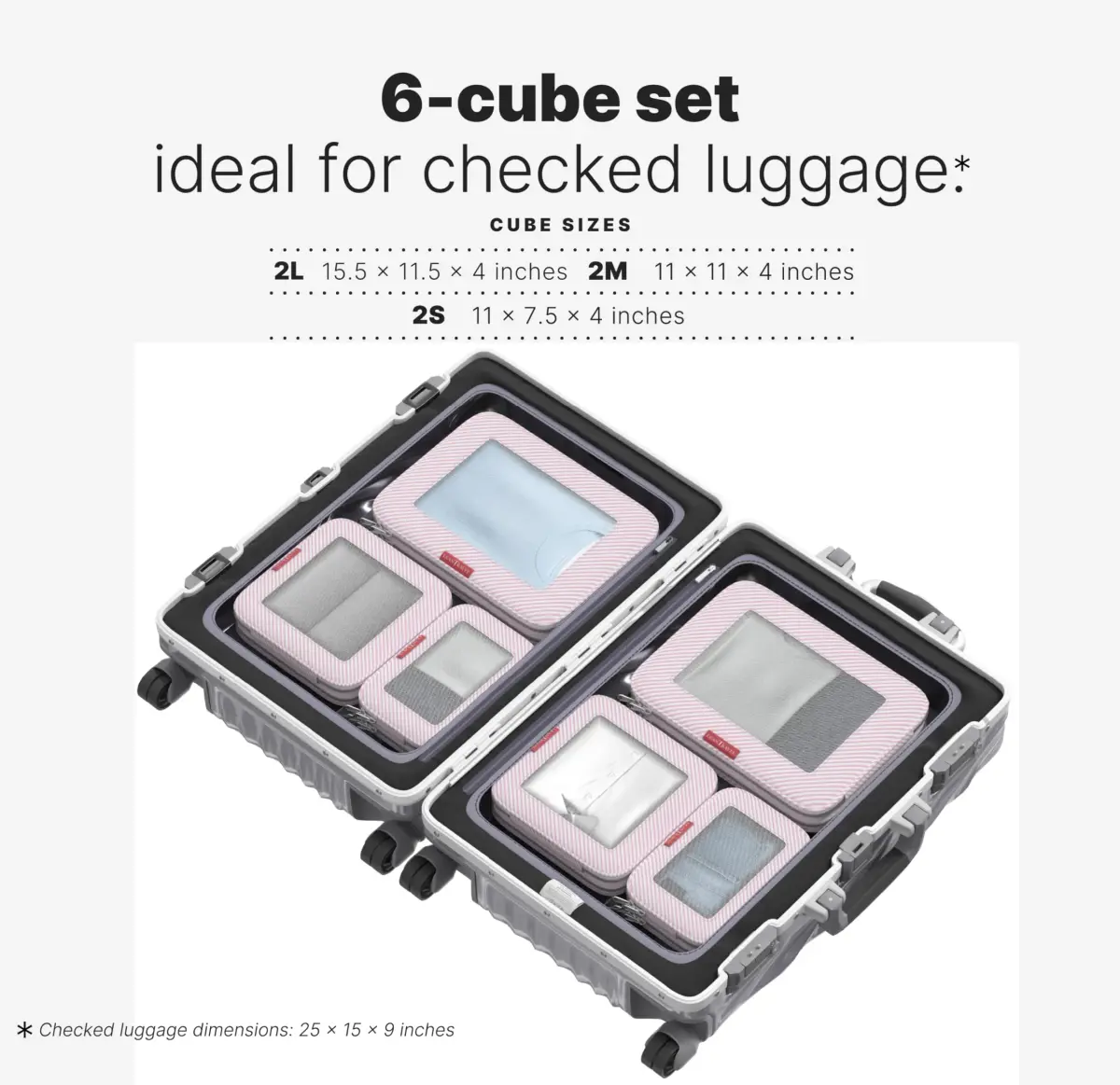 LeanTravel Premium Compression Packing Cubes for Travel - Suitcase Organizer Bags with Double Zipper & Breathable Mesh Panel - Space Saving Carry On Luggage Essentials (6-Pack, Pink Stripes) - view 2