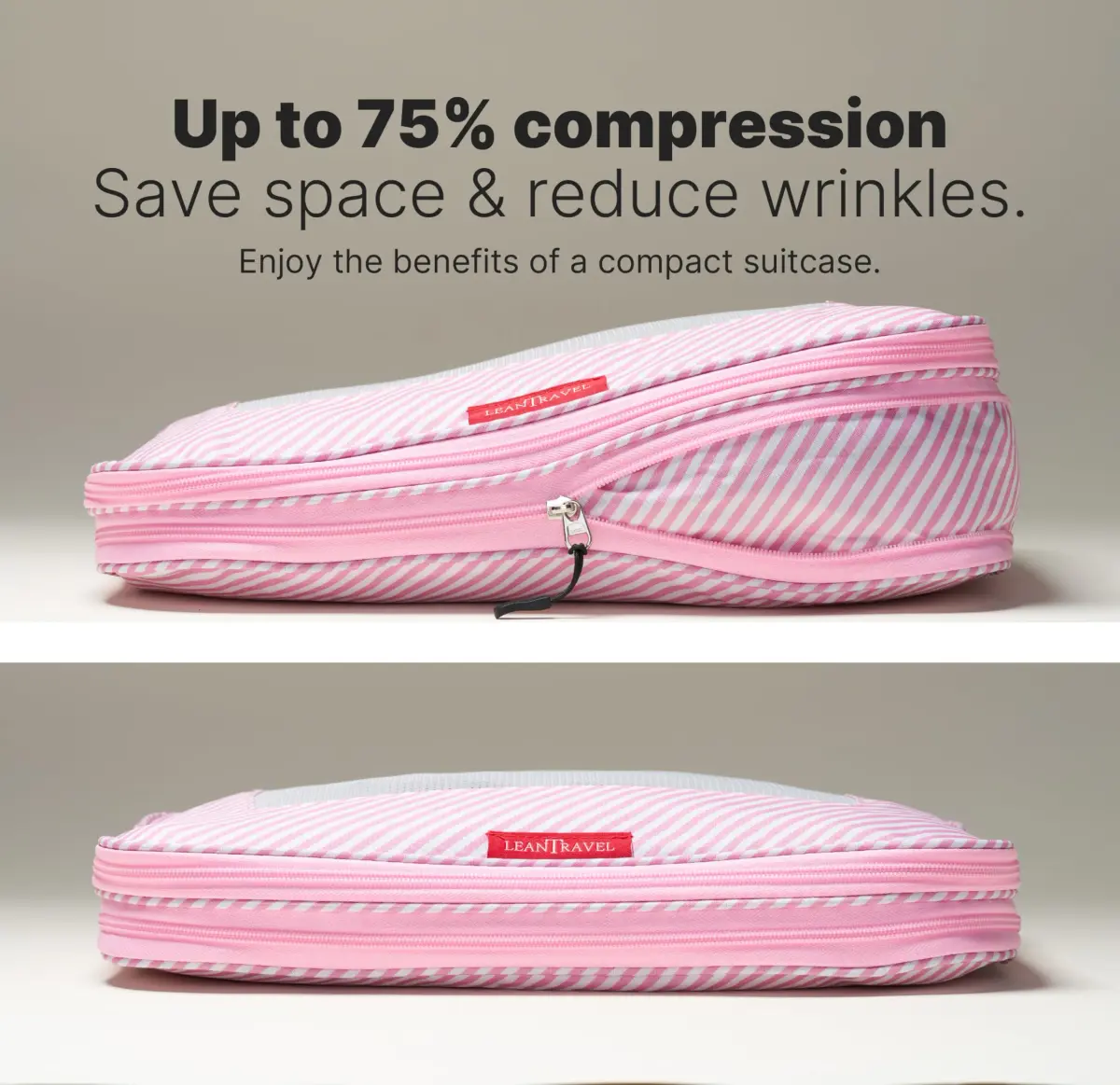 LeanTravel Premium Compression Packing Cubes for Travel - Suitcase Organizer Bags with Double Zipper & Breathable Mesh Panel - Space Saving Carry On Luggage Essentials (6-Pack, Pink Stripes) - view 3