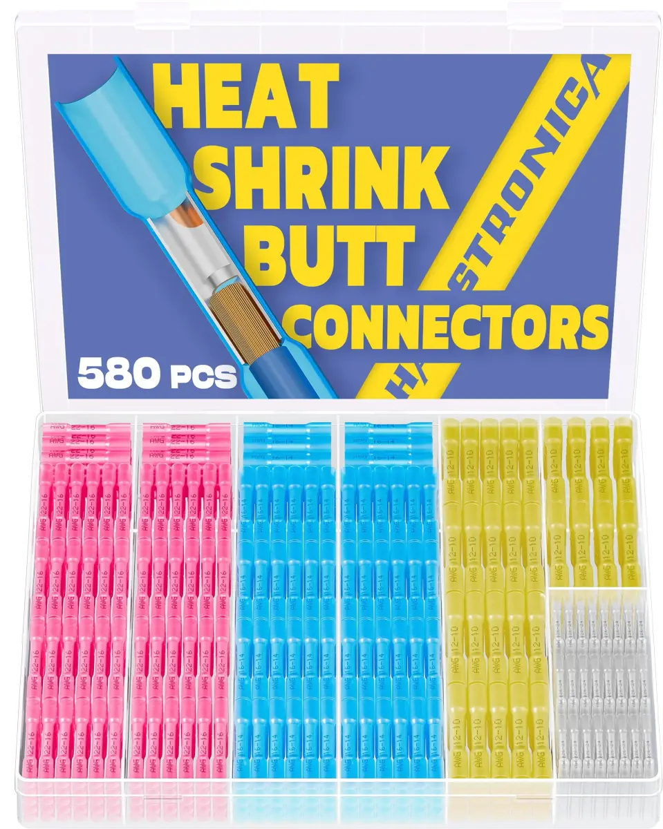 haisstronica 580PCS Heat Shrink Butt Connectors, 22-10 AWG | Waterproof, Copper Core, Polyolefin Tubing - main product image