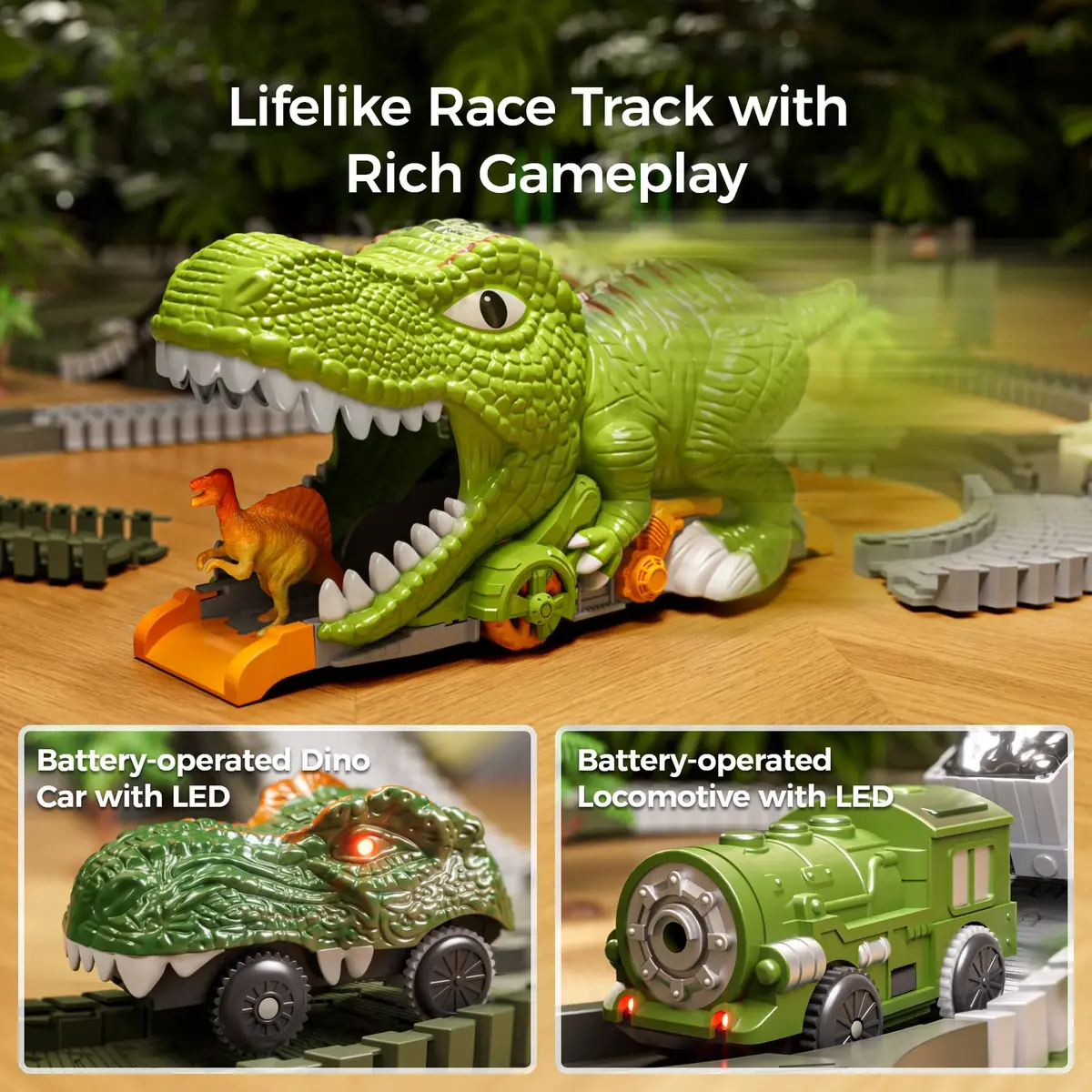 TUMAMA Dinosaur Toys Race Track 281 Pcs | Flexible Track with 4 Dinosaurs & Electric Cars - view 4