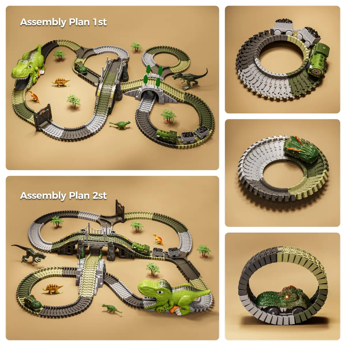 TUMAMA Dinosaur Toys Race Track 281 Pcs | Flexible Track with 4 Dinosaurs & Electric Cars - view 5