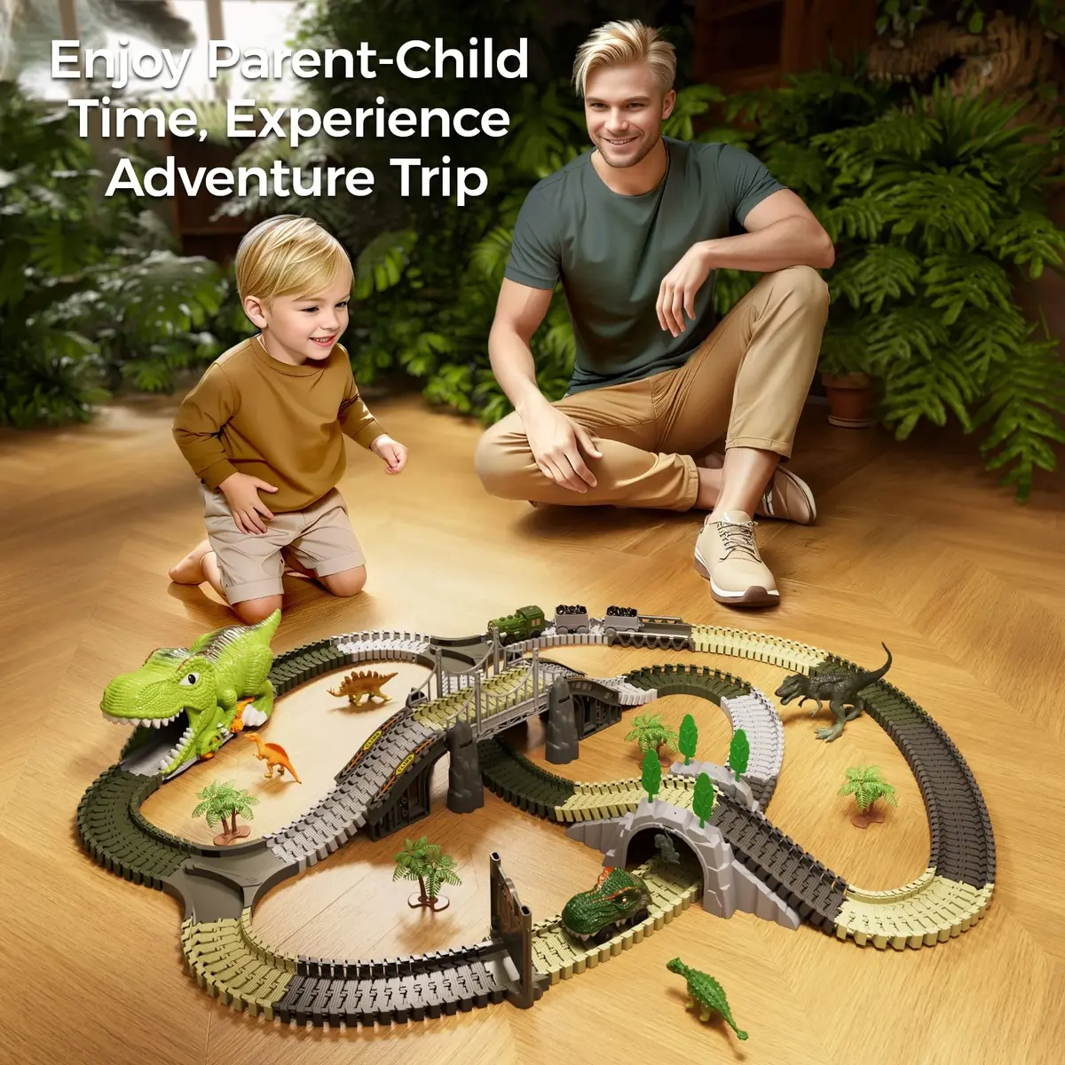 TUMAMA Dinosaur Toys Race Track 281 Pcs | Flexible Track with 4 Dinosaurs & Electric Cars - view 6