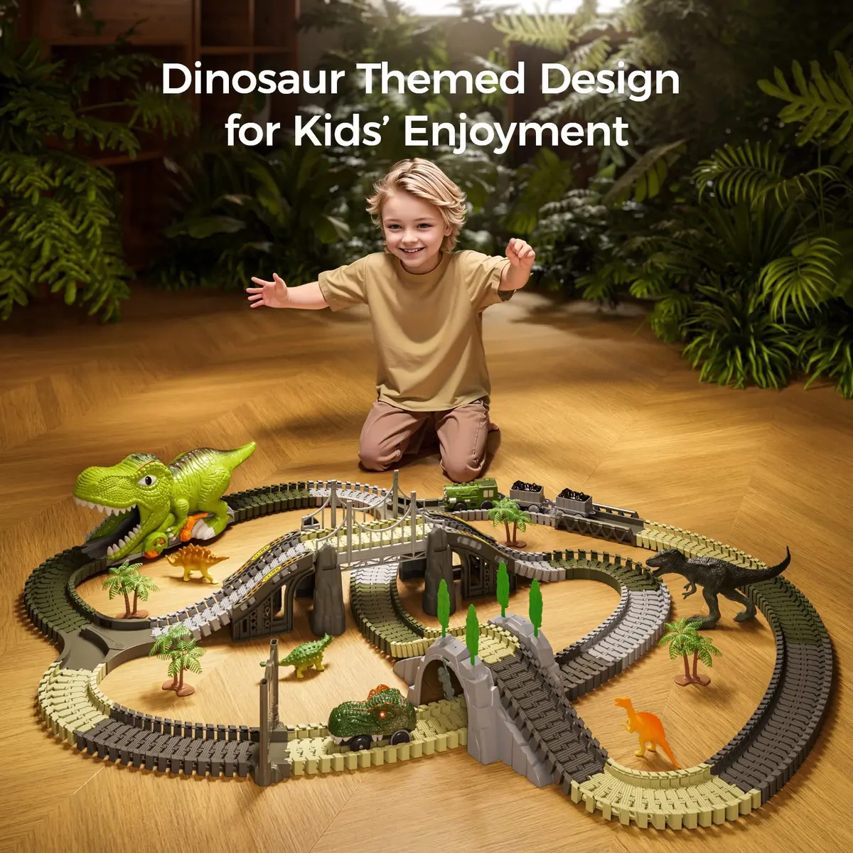 TUMAMA Dinosaur Toys Race Track 281 Pcs | Flexible Track with 4 Dinosaurs & Electric Cars - view 2
