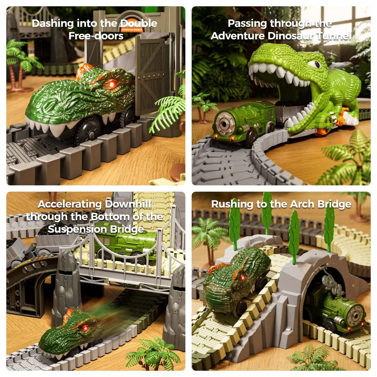 TUMAMA Dinosaur Toys Race Track 281 Pcs | Flexible Track with 4 Dinosaurs & Electric Cars - view 3