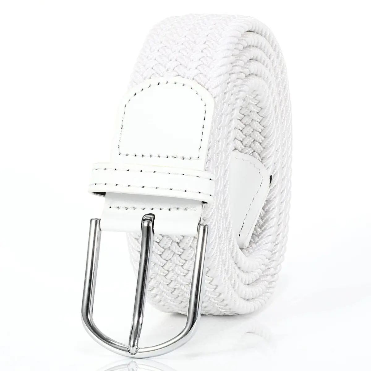 XZQTIVE Braided Stretch Golf Belt for Men, Elastic Woven Casual Belt 3.5cm (1.38in) Wide, White, Fits Waist 38-42in | No-Hole Design - main product image