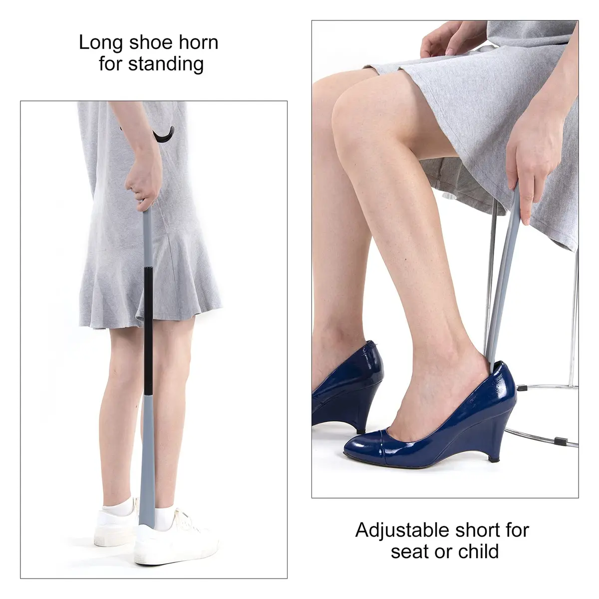 JJDPARTS 35" Long Dressing Stick with Shoe Horn & Sock Removal Tool | Adjustable Extended Dressing Aid for Shoes, Socks, Shirts, Pants (Grey/Black) - view 5