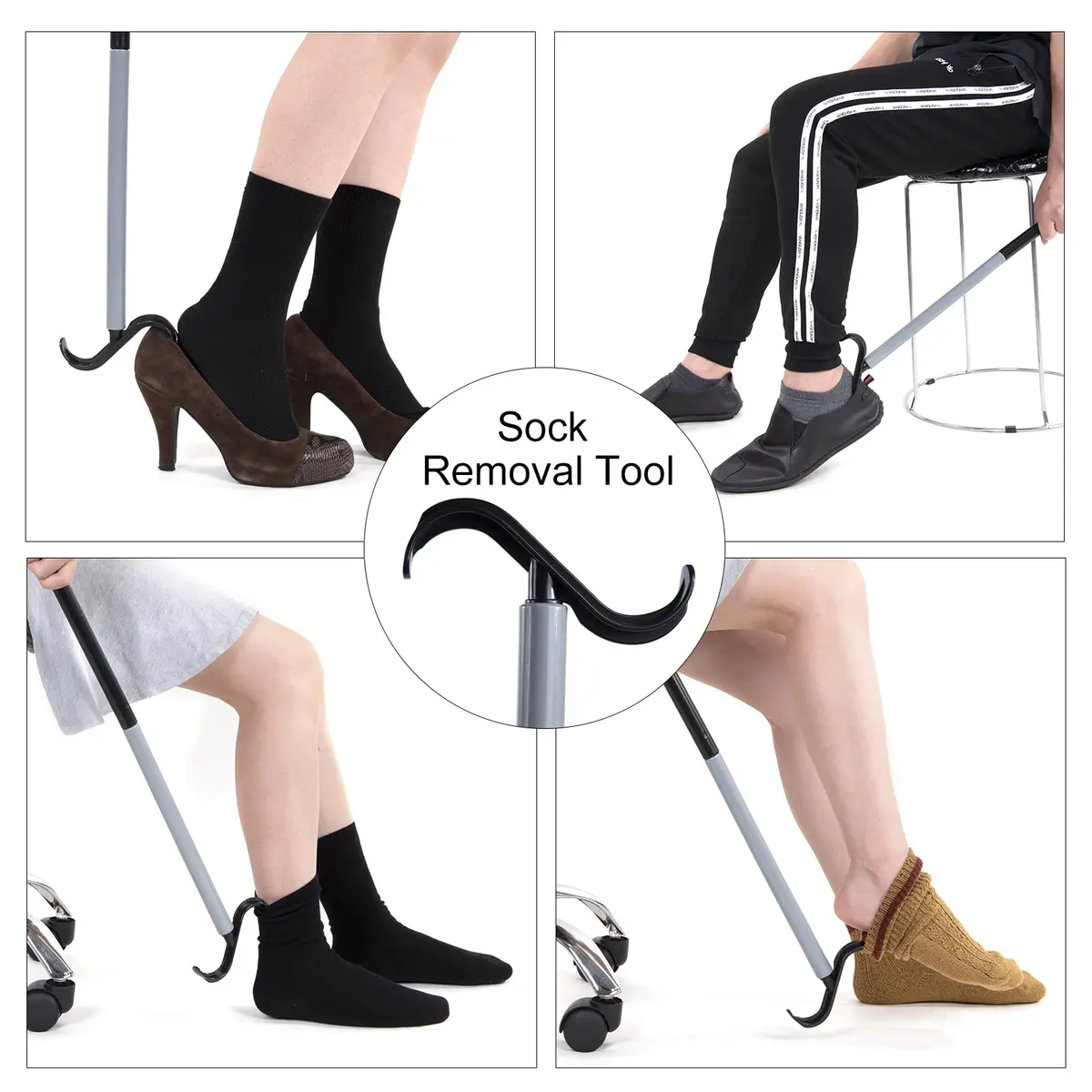 JJDPARTS 35" Long Dressing Stick with Shoe Horn & Sock Removal Tool | Adjustable Extended Dressing Aid for Shoes, Socks, Shirts, Pants (Grey/Black) - view 4