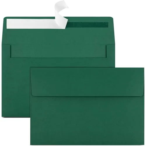 Joyberg Dark Green A4 Envelopes (4.25x6.25in, 65-Pack) | Self-Seal Greeting Card Envelopes for Invitations - main product image