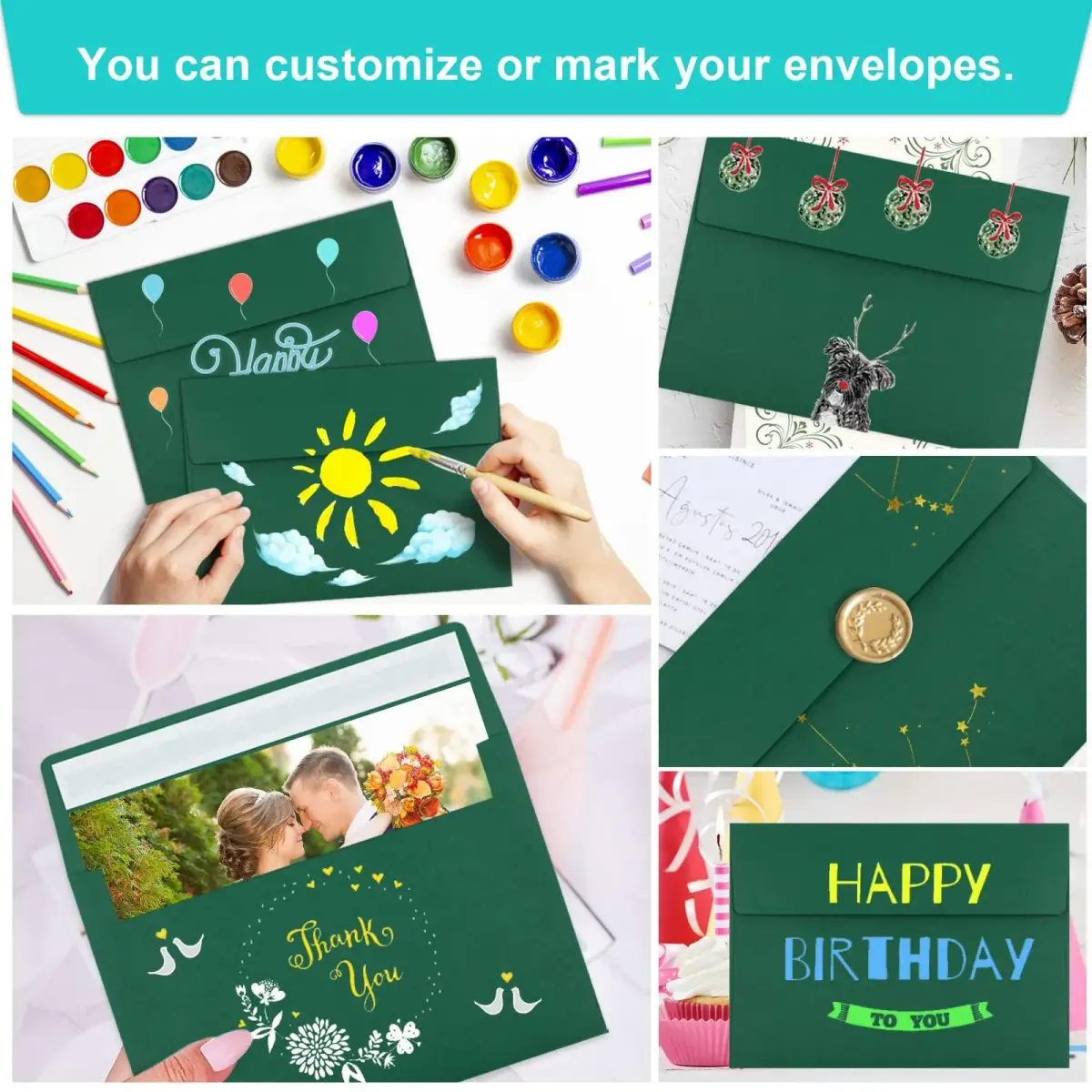 Joyberg Dark Green A4 Envelopes 10.8cm x 16cm (4.25 x 6.25 inches) | 65 Pack Self Seal for Invitations - view 5