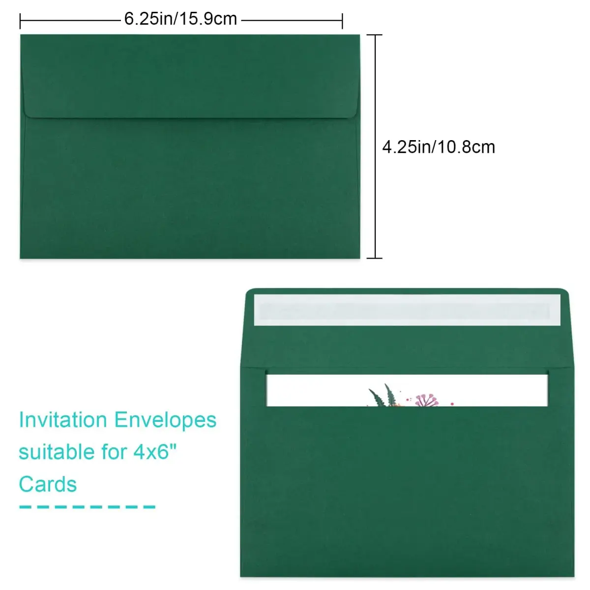 Joyberg Dark Green A4 Envelopes 10.8cm x 16cm (4.25 x 6.25 inches) | 65 Pack Self Seal for Invitations - view 2