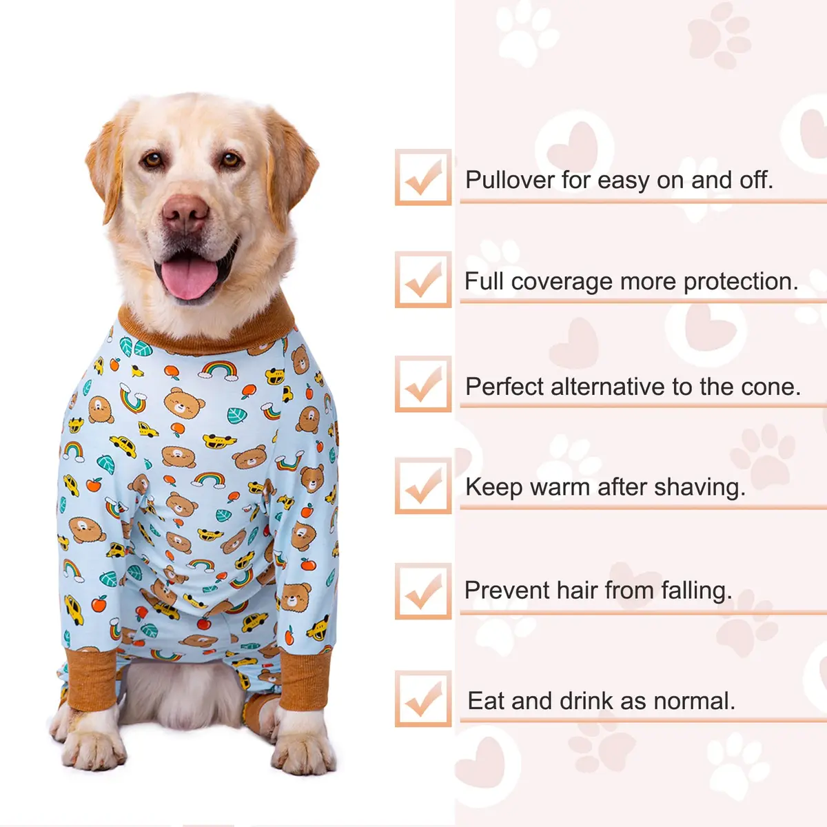 Yeapeeto Dog Recovery Suit After Surgery Medium Large | Cone Alternative & Wound Protector - view 7