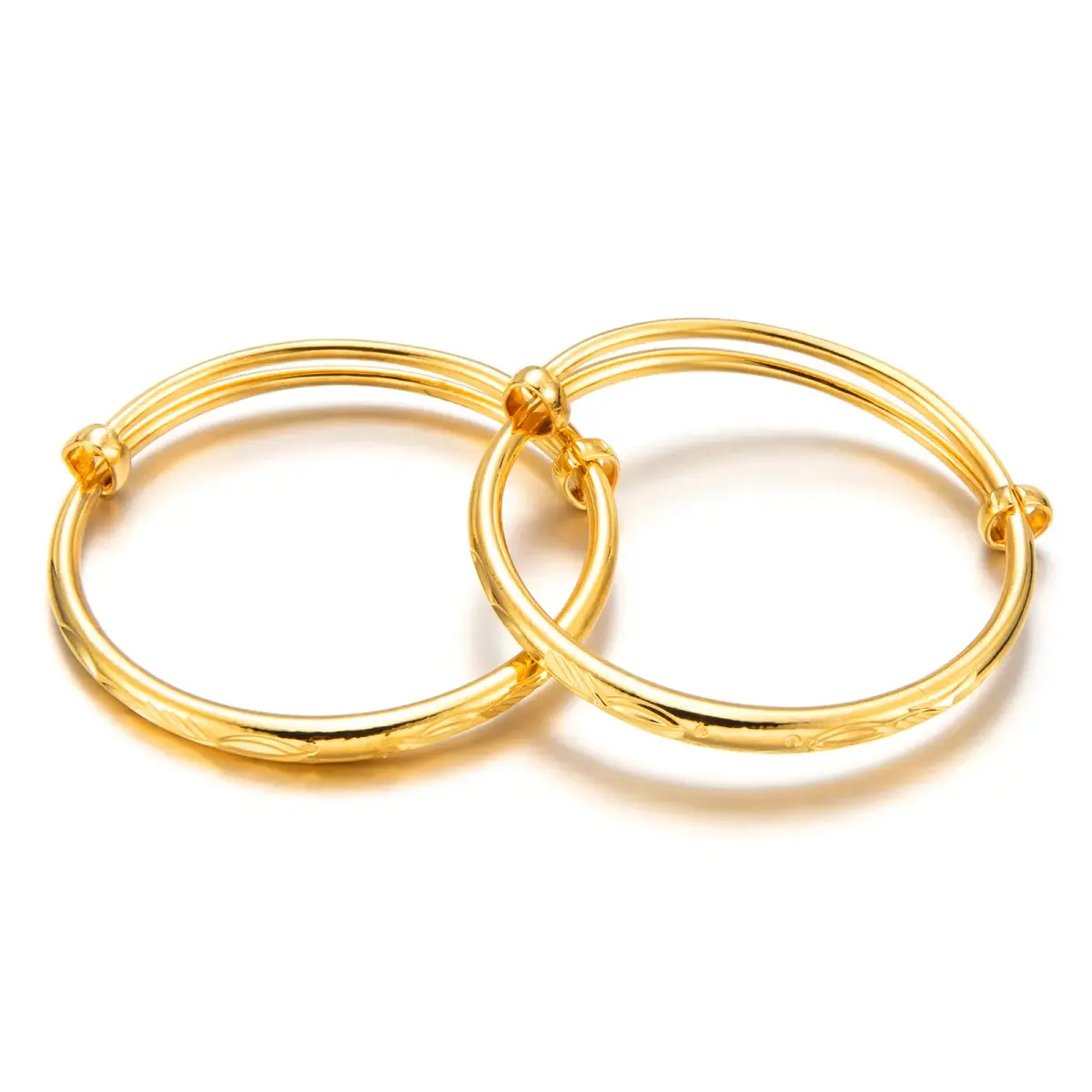 Ethlyn 18K Gold Plated Star Bangles Set (2 Pcs, 4.5-5.5cm Inner Diameter) | Adjustable Lucky Charm Bracelets for Girls - main product image