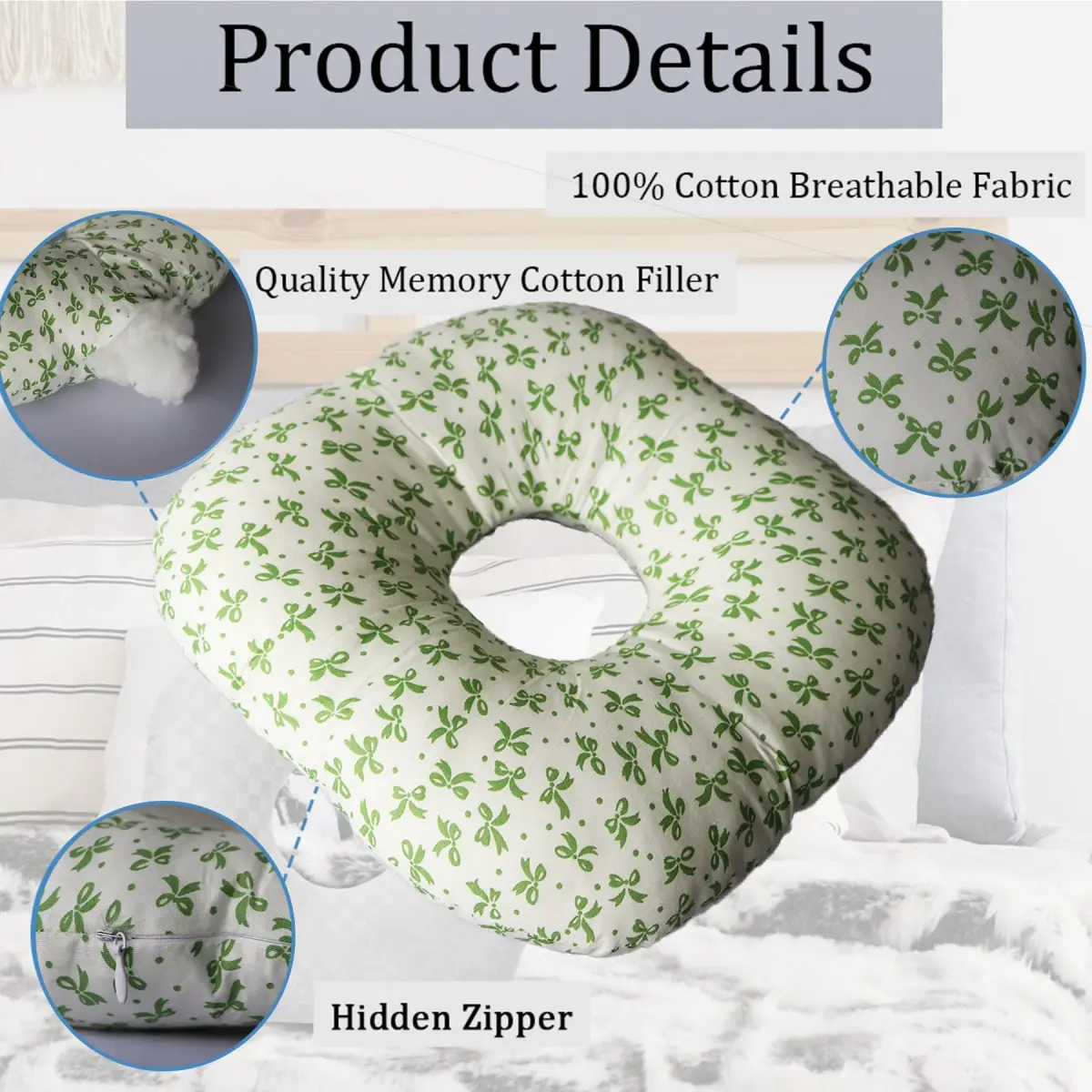 Wuronsa Ear Piercing Pillow with Hole for Cartilage Piercings, CNH Support | 23cm (9") Round Pillow - view 4