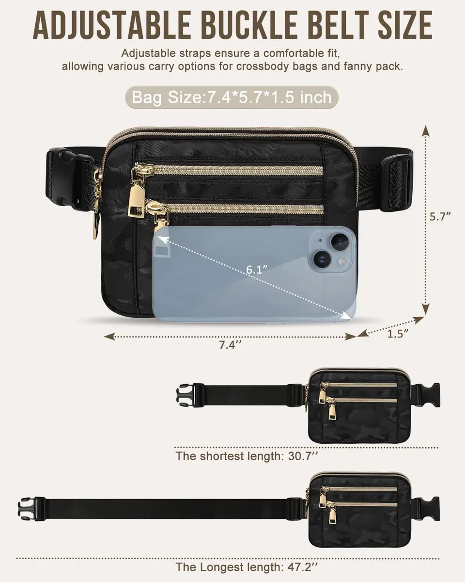 Capolo Waist Pack for Women 4 Zip Pockets | Water-Resistant Casual Belt Bag (7.4*5.7*1.5in) - view 5