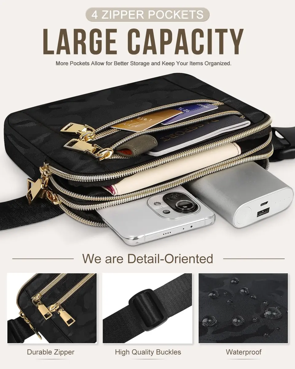 Capolo Waist Pack for Women 4 Zip Pockets | Water-Resistant Casual Belt Bag (7.4*5.7*1.5in) - view 3