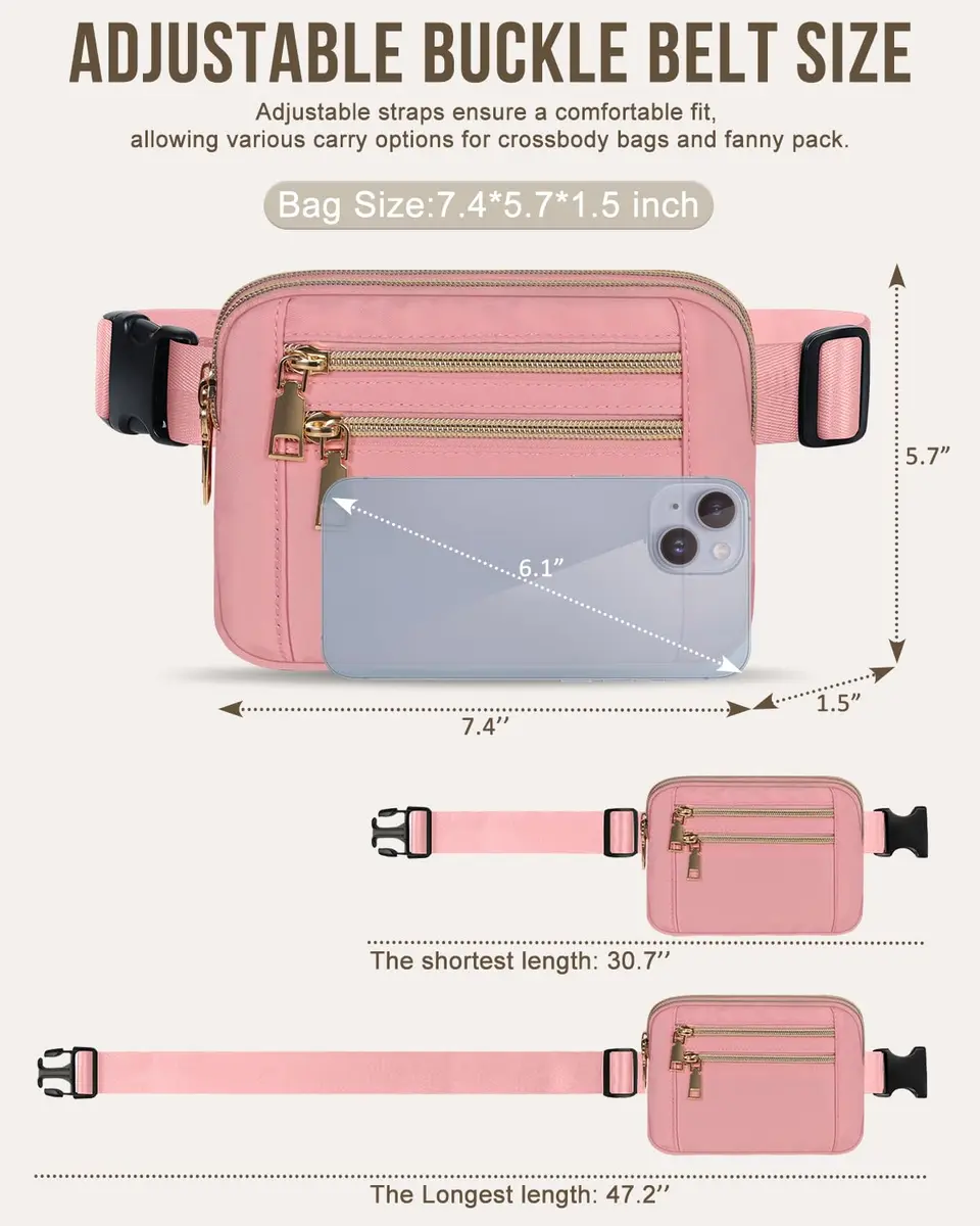 Capolo Waist Pack for Women 4 Zip Pockets | Water-Resistant, Adjustable Belt, Crossbody Style - view 6