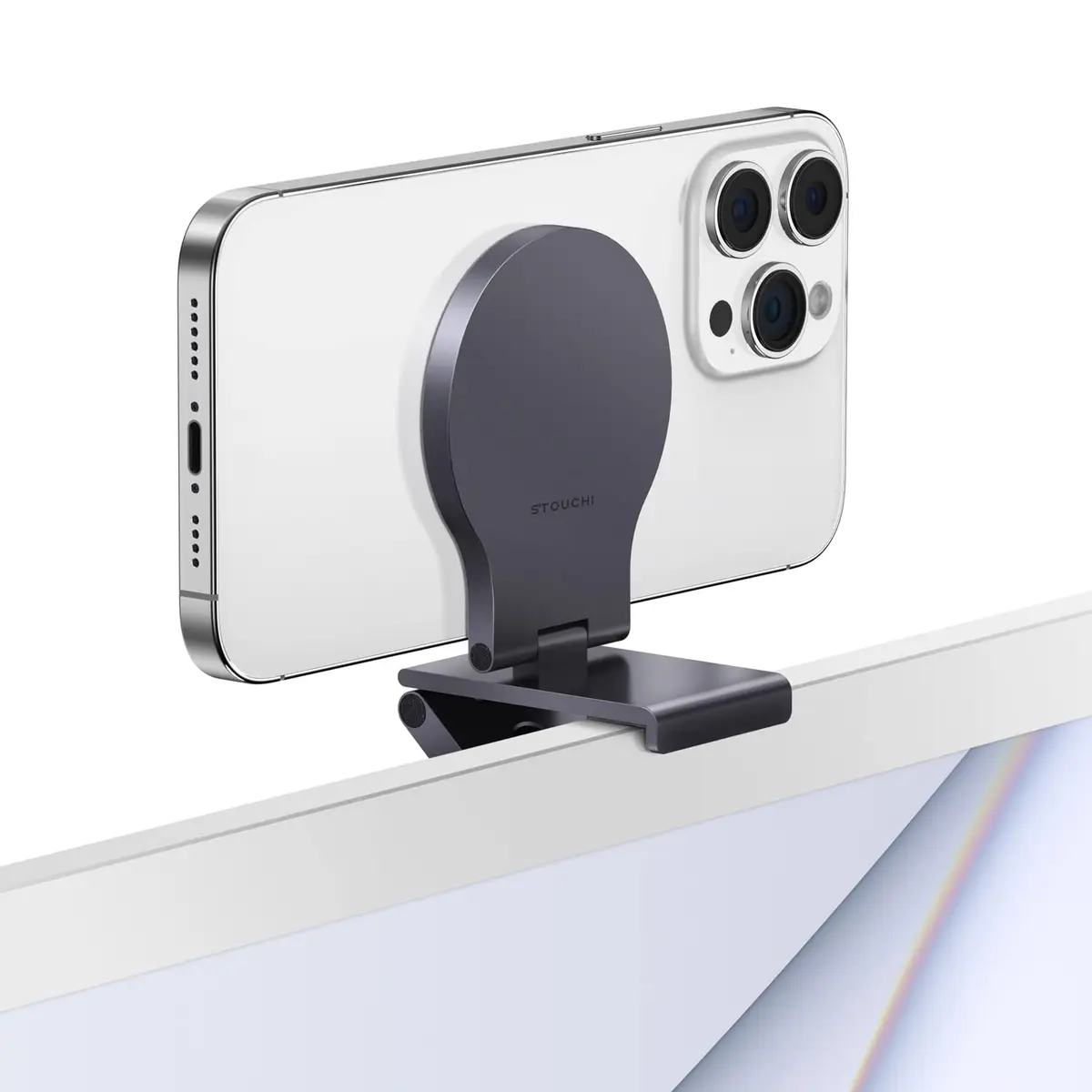 Stouchi Mag-Safe Continuity Camera Mount for iMac, Monitors & Apple TV 4K | Grey Aluminum Alloy - main product image