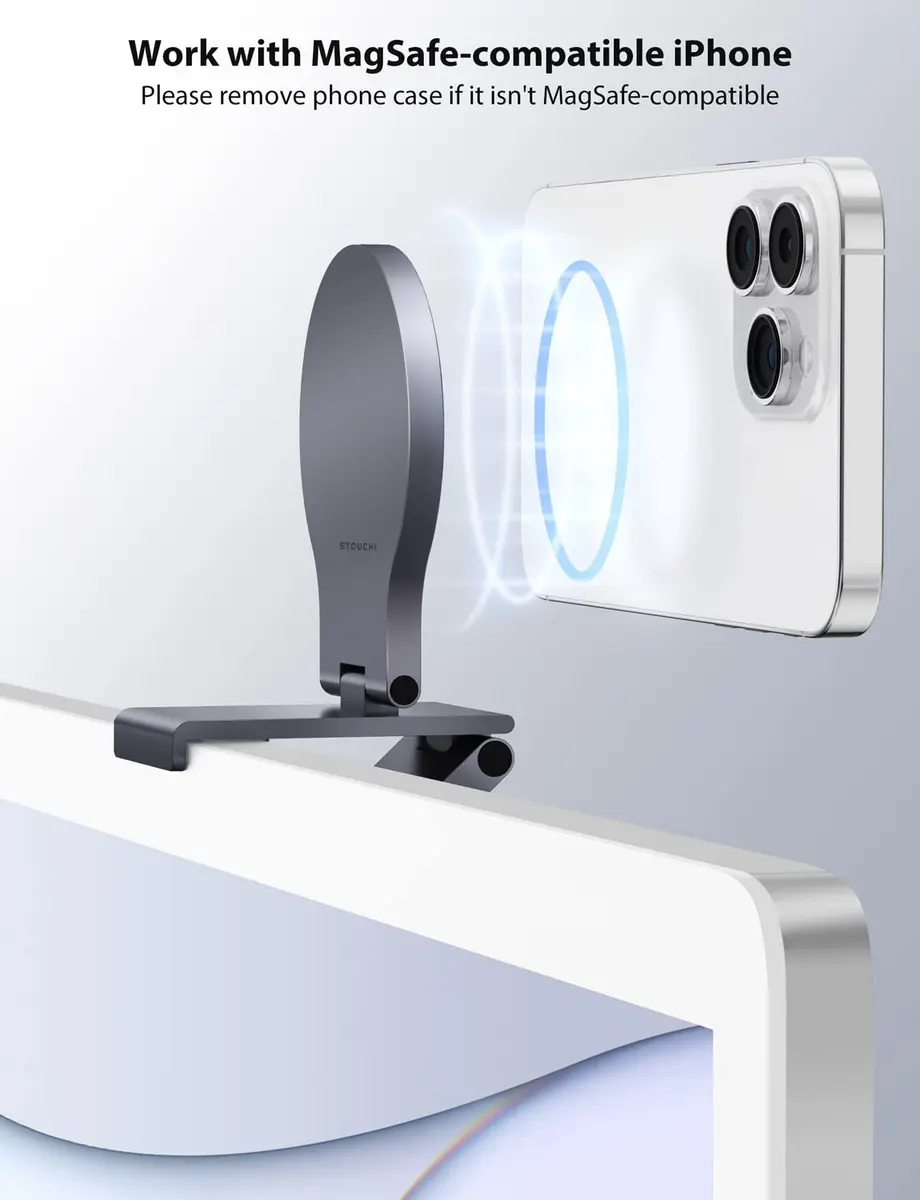 Stouchi Mag-Safe Continuity Camera Mount for iMac, Monitors & Apple TV 4K | Grey Aluminum Alloy - view 2