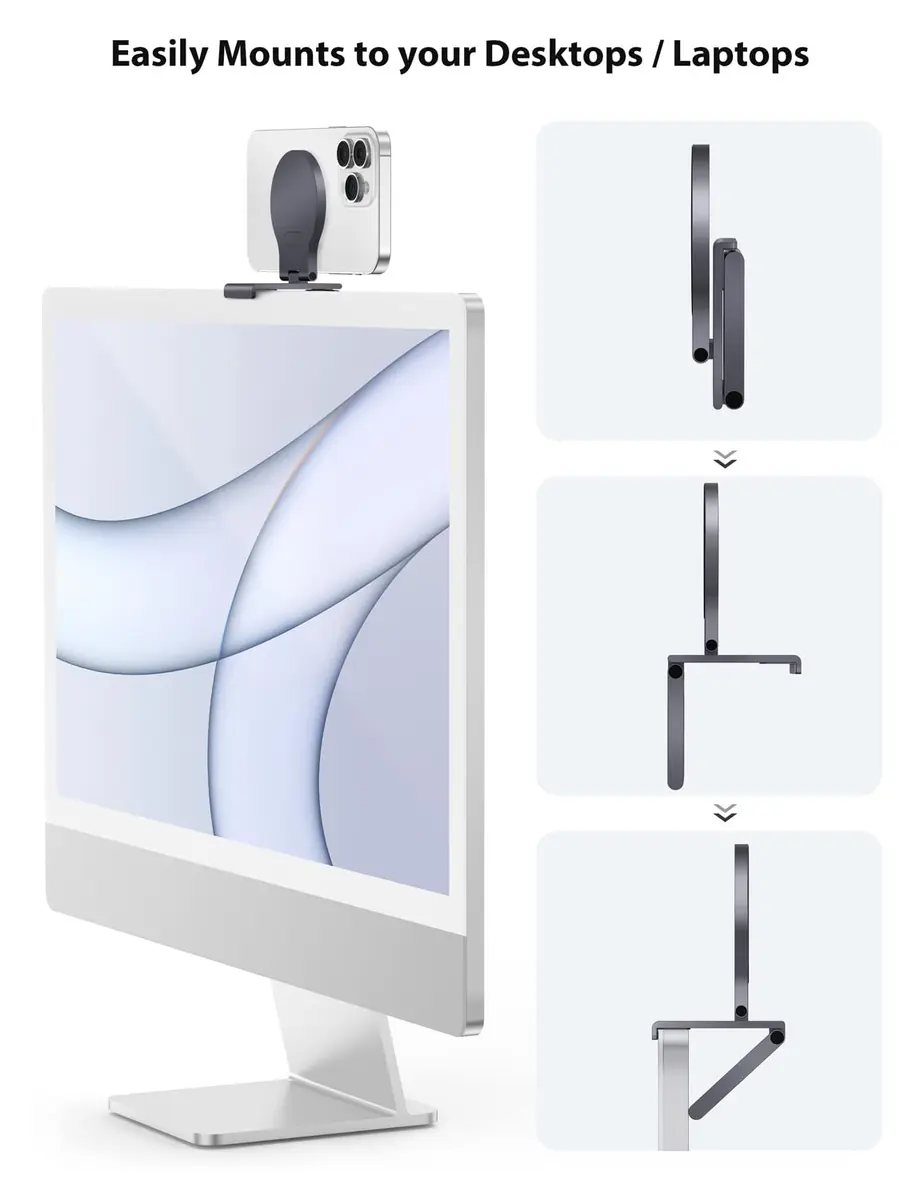 Stouchi Mag-Safe Continuity Camera Mount for iMac, Monitors & Apple TV 4K | Grey Aluminum Alloy - view 3