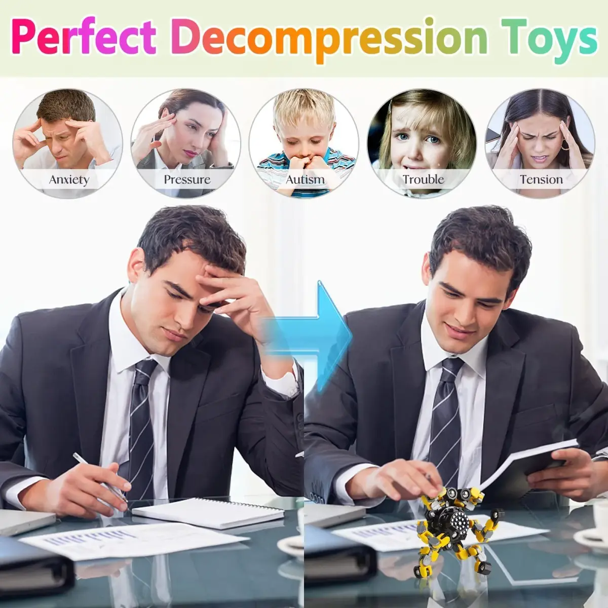 Gokeey Transformable Fidget Spinner 16 Pcs (4 Colors) | ASTM-Tested Educational Toy - view 6