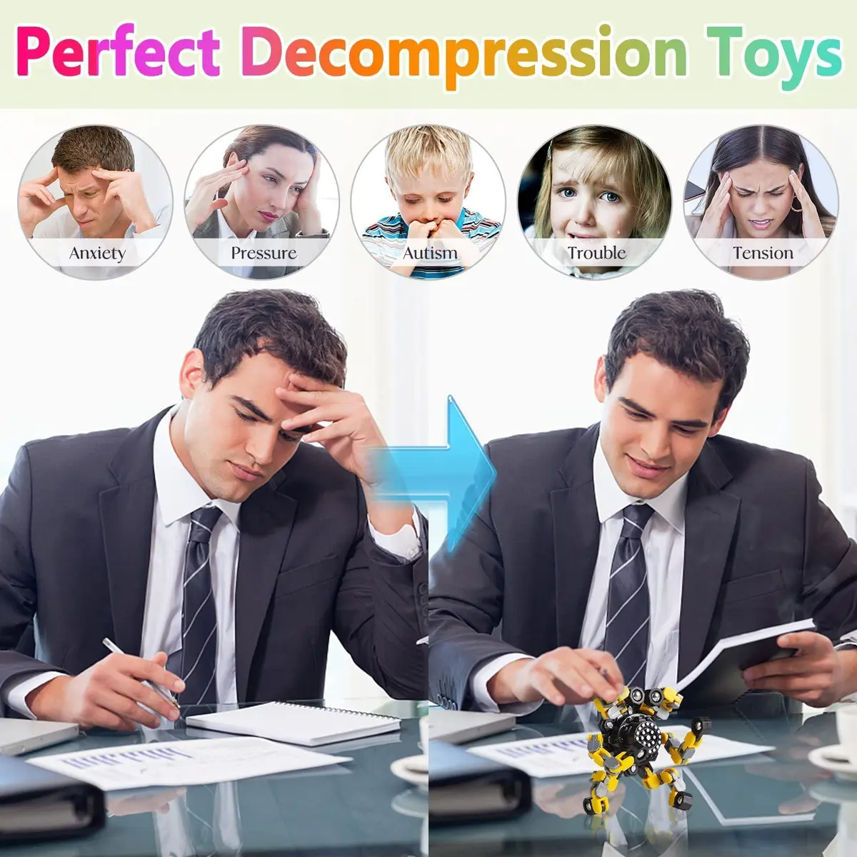 Gokeey Transformable Fidget Spinners 32-Pack (4cm x 4cm x 2.5cm) | STEM Learning Toys for Kids 8-12 - view 5