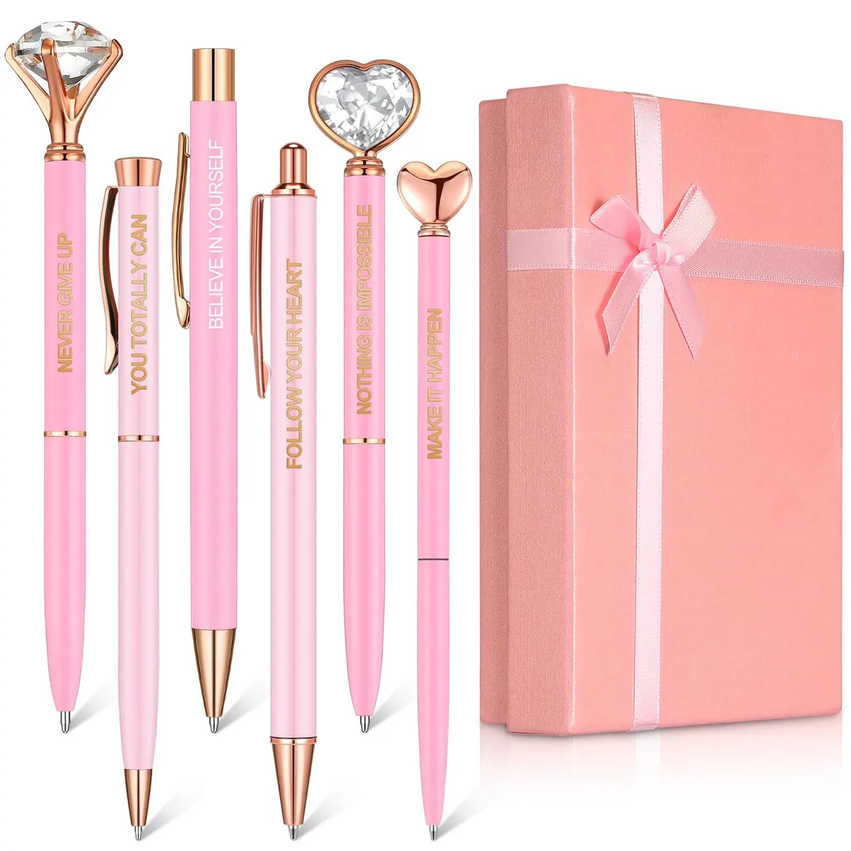 Yeaqee Pink 6 Pcs Inspirational Pens Diamond Crystal Ballpoint Pen | Elegant, Lightweight & Vibrant - main product image