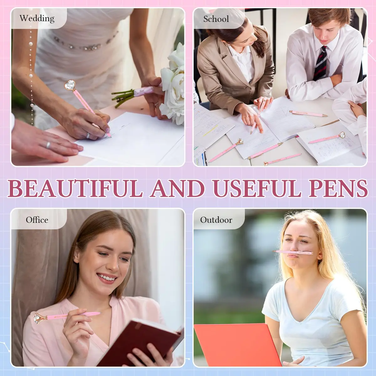 Yeaqee Pink 6 Pcs Inspirational Pens Diamond Crystal Ballpoint Pen | Elegant, Lightweight & Vibrant - view 6