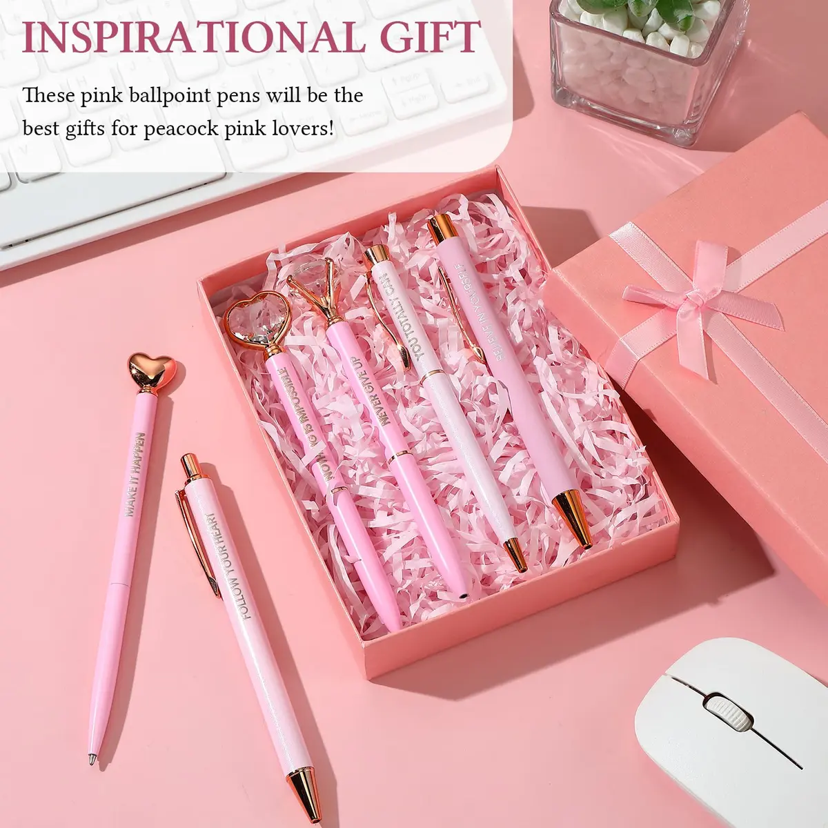 Yeaqee Pink 6 Pcs Inspirational Pens Diamond Crystal Ballpoint Pen | Elegant, Lightweight & Vibrant - view 2