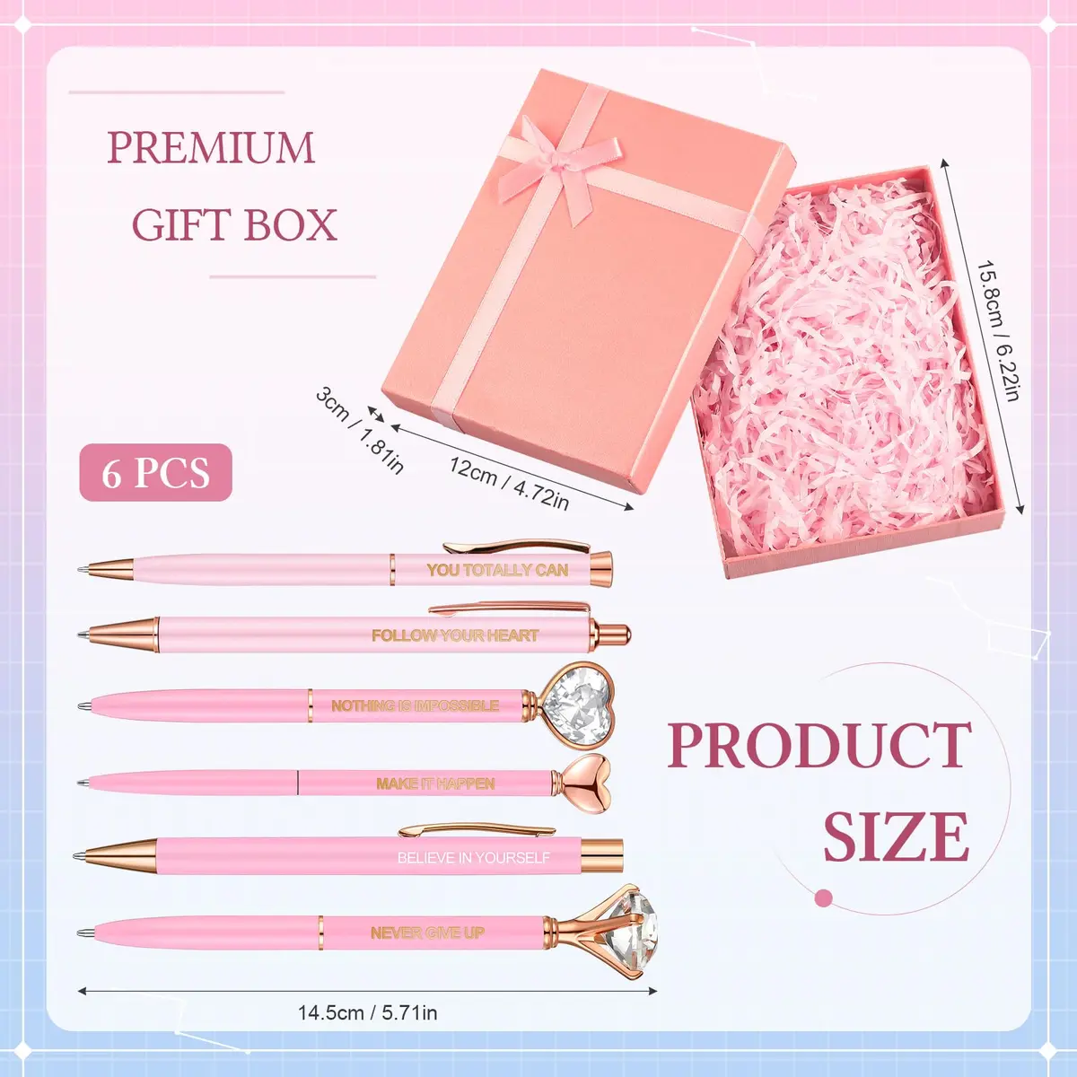 Yeaqee Pink 6 Pcs Inspirational Pens Diamond Crystal Ballpoint Pen | Elegant, Lightweight & Vibrant - view 4