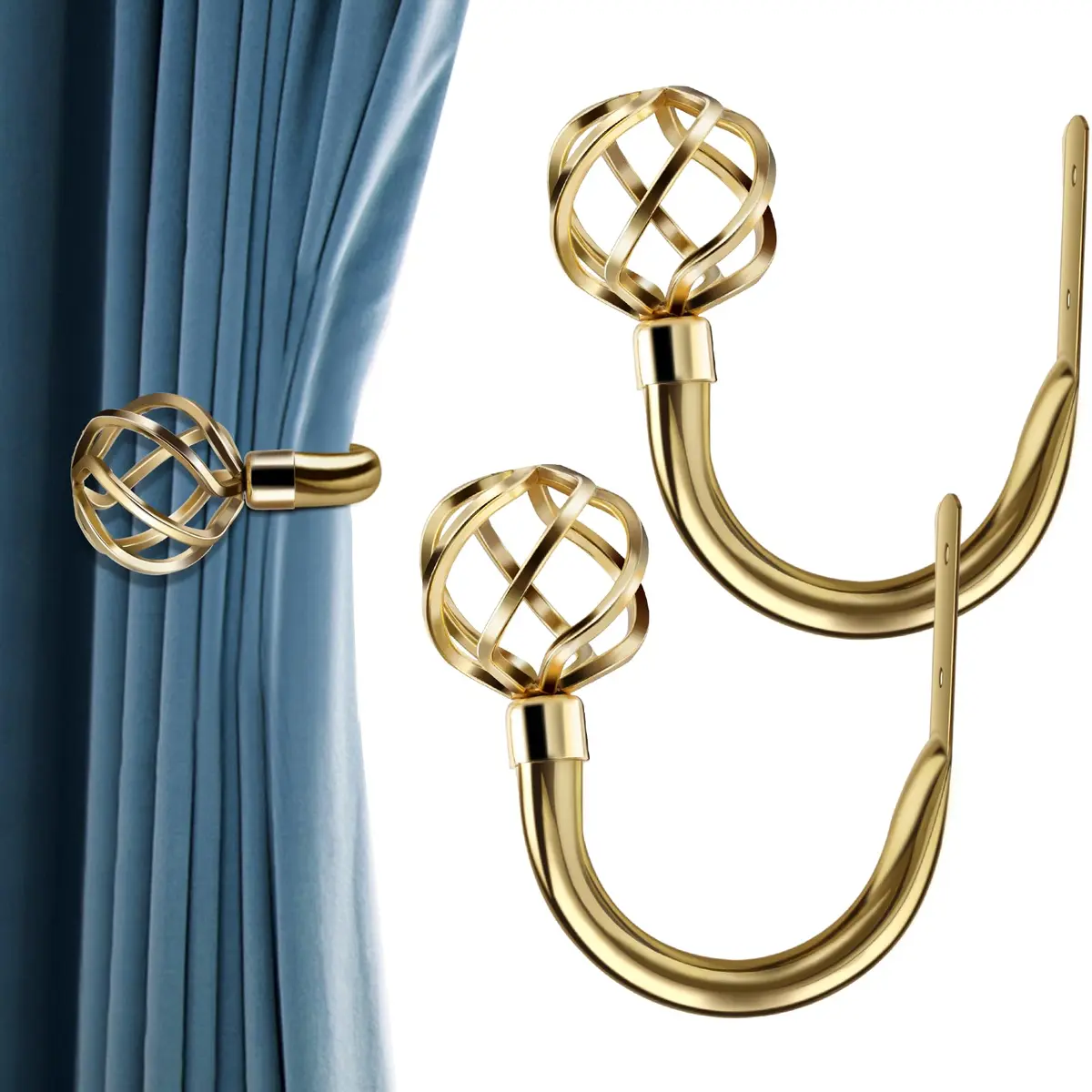 HIKMLK Handmade Metal Curtain Holdbacks 2pcs | Heavy Duty Wall Hooks for Drapes & Windows - main product image