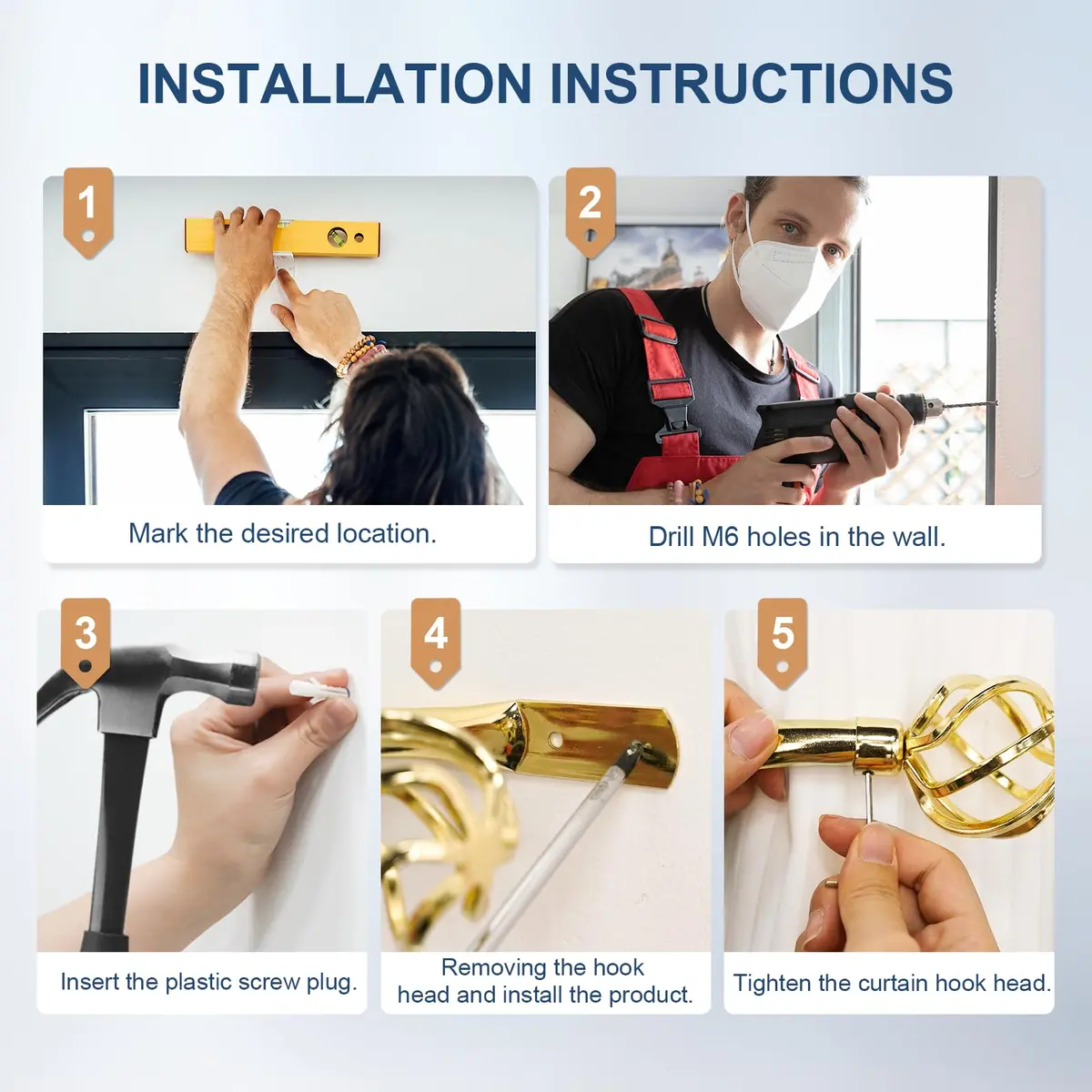 HIKMLK Handmade Metal Curtain Holdbacks 2pcs | Heavy Duty Wall Hooks for Drapes & Windows - view 5