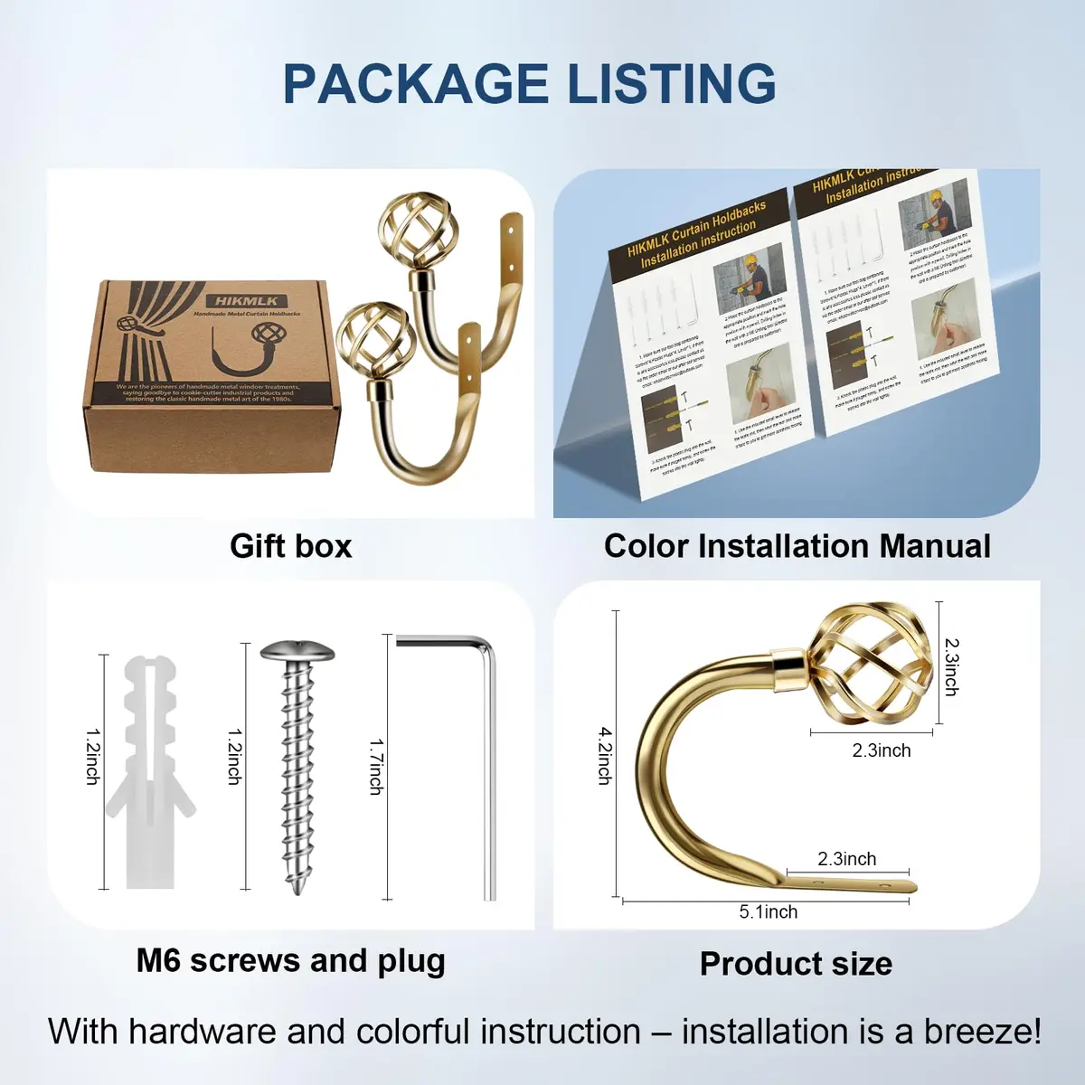 HIKMLK Handmade Metal Curtain Holdbacks 2pcs | Heavy Duty Wall Hooks for Drapes & Windows - view 4