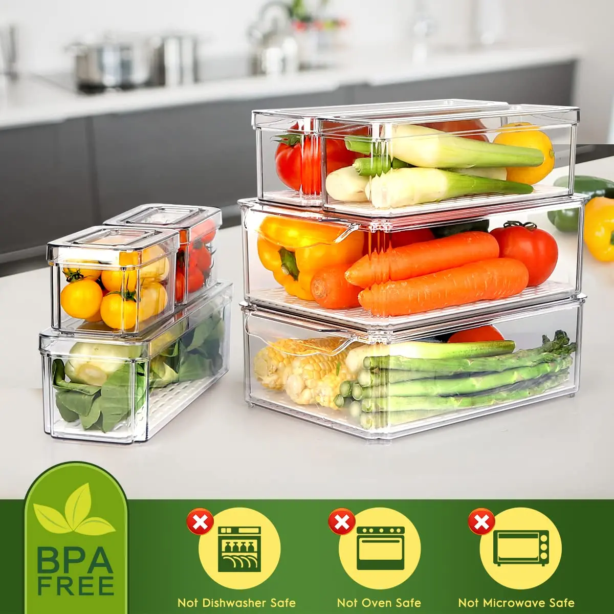 ZIJUND 14 Pack Food Storage Container Sets with Lids | Stackable, BPA-Free PET, 3 Sizes for Fridge & Pantry - view 2