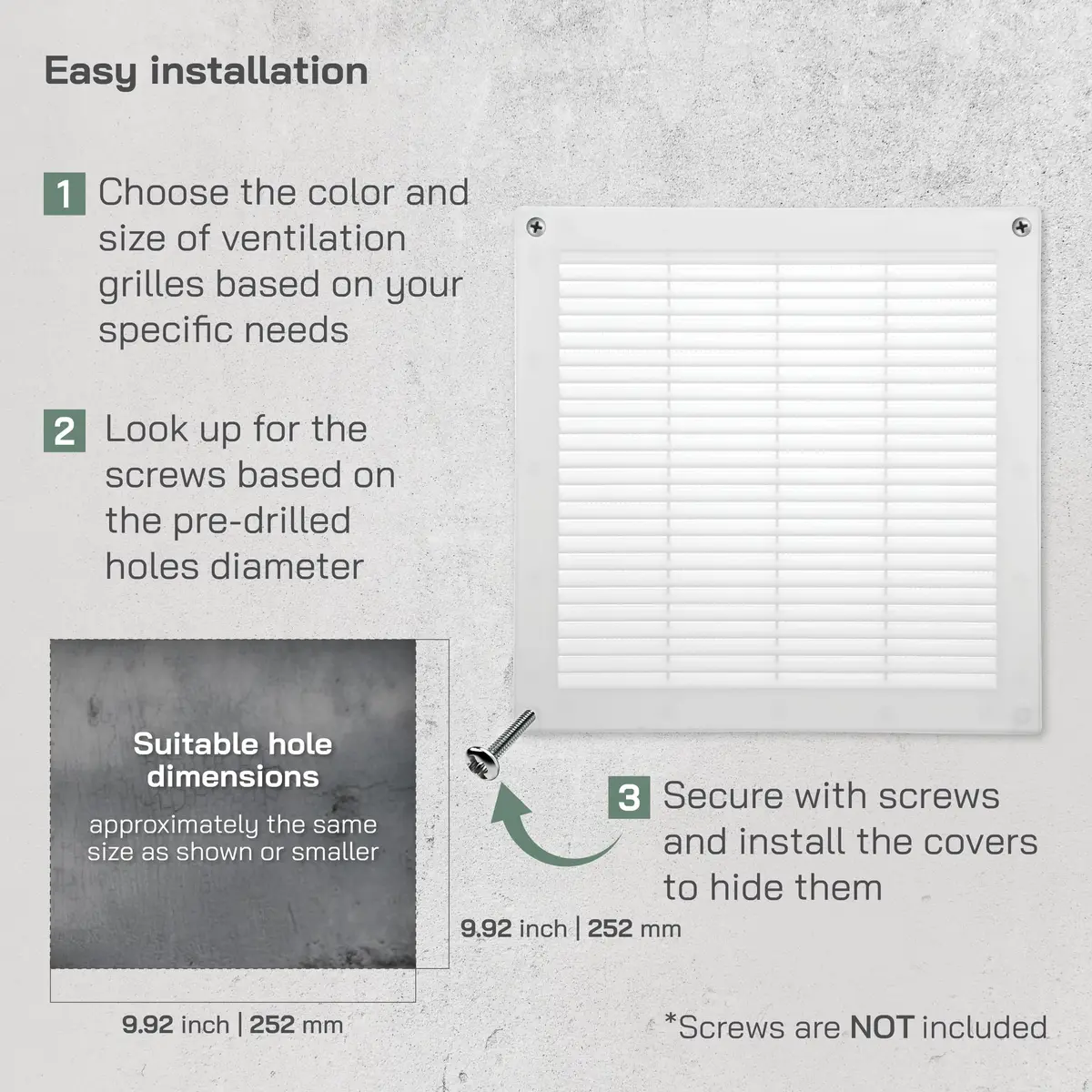 Vent Systems 10x10 Inch White Plastic Soffit Vent Cover with Insect Screen | HVAC 12x12 Inch Overall Dimensions - view 4