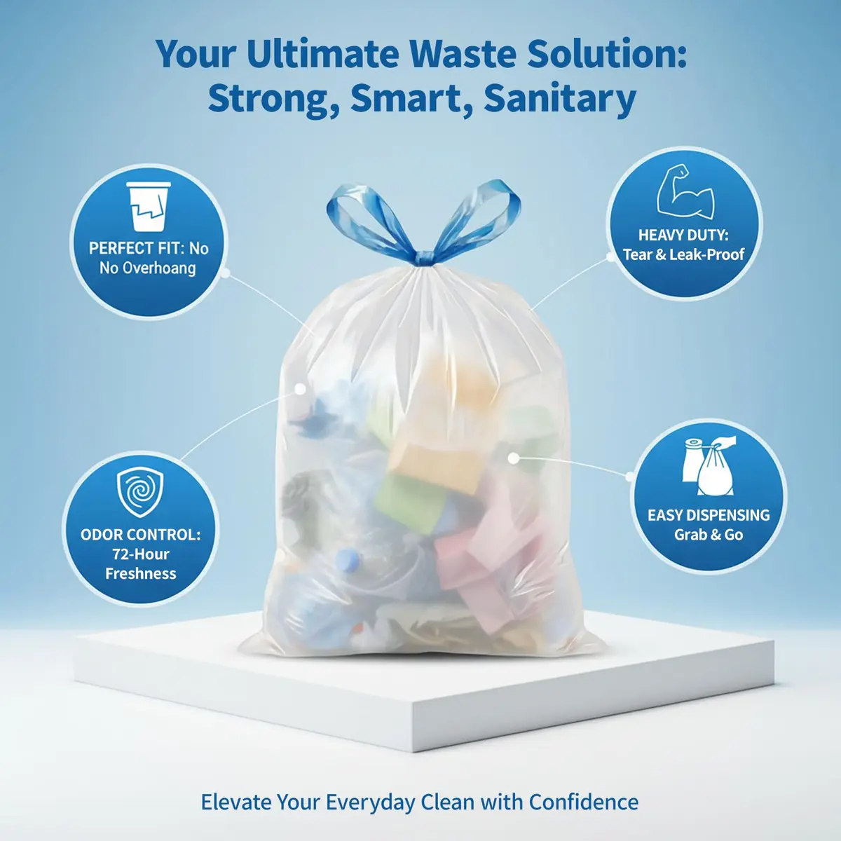 T.FORING Medium 6 Gallon Drawstring Trash Bags 120 Count | 22.5L (6 Gal) HDPE, Unscented, 1.12 Mil - view 4