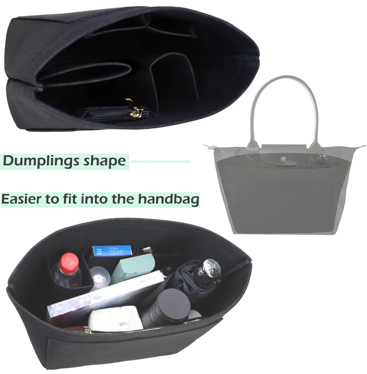 Lckaey Purse Organizer Insert for le pliage large bags | Felt Bag Organizer for Women (Large) - view 6