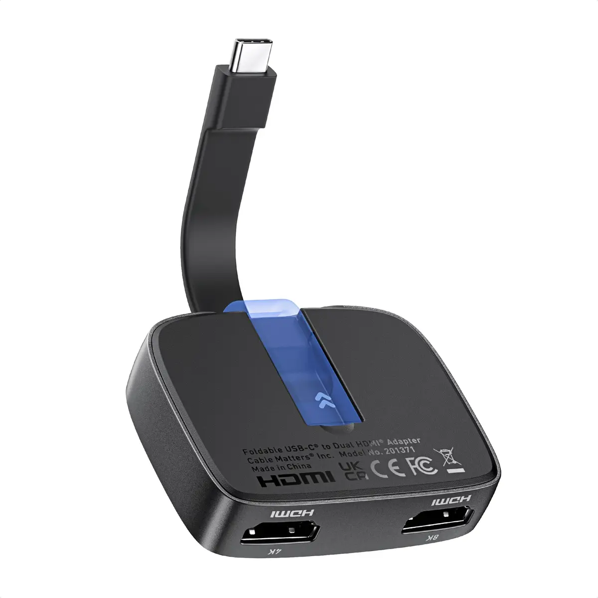 Cable Matters Portable USB C to Dual HDMI Adapter | 8K Support, Thunderbolt 4 Compatible, Compact Foldable Design - main product image