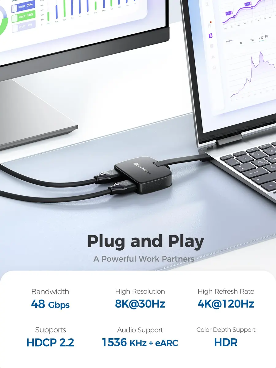 Cable Matters Portable USB C to Dual HDMI Adapter | 8K Support, Thunderbolt 4 Compatible, Compact Foldable Design - view 4