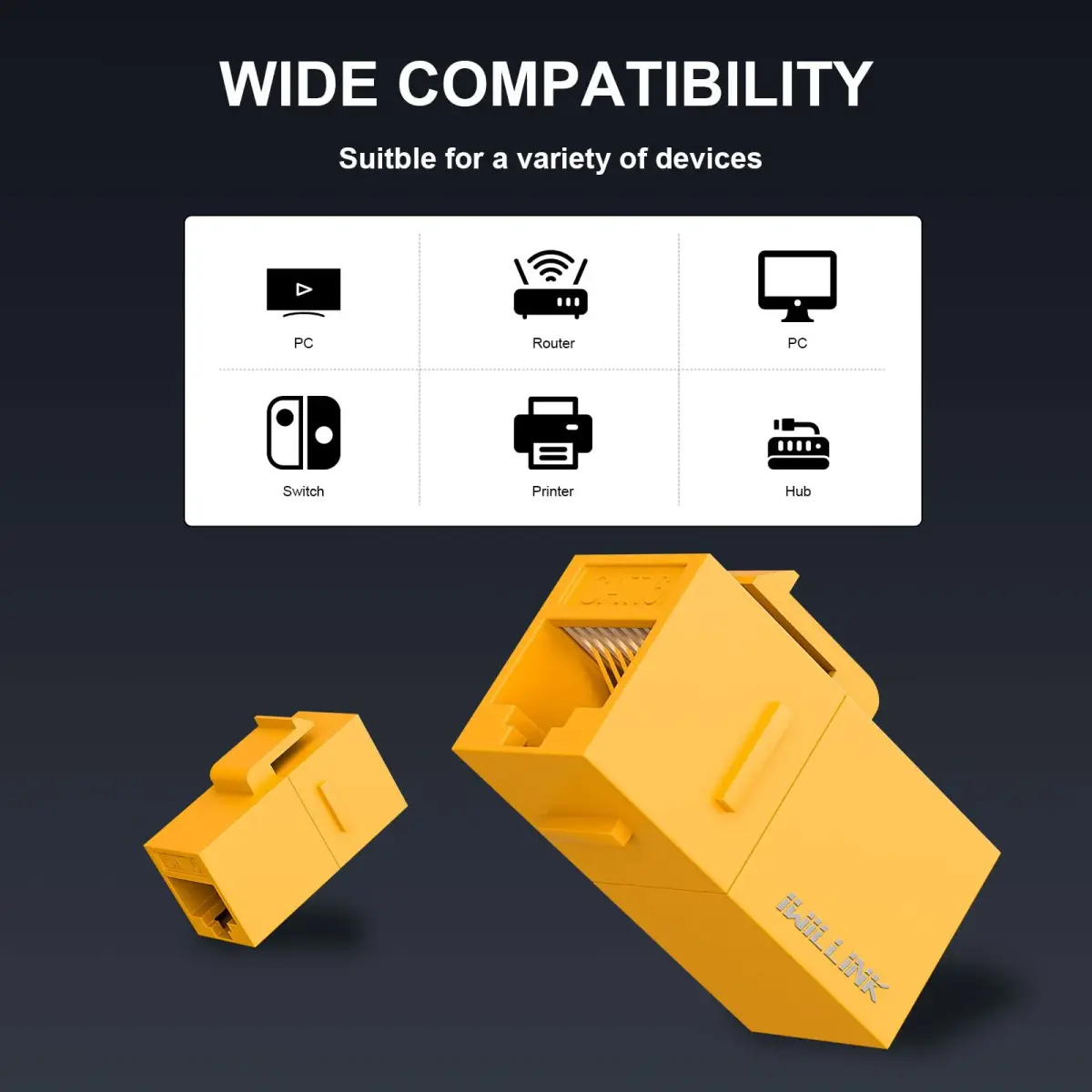 iwillink Cat6 Keystone Coupler 5-Pack Yellow | Connects Two Ethernet Cables for 10Gbps Speeds - view 2