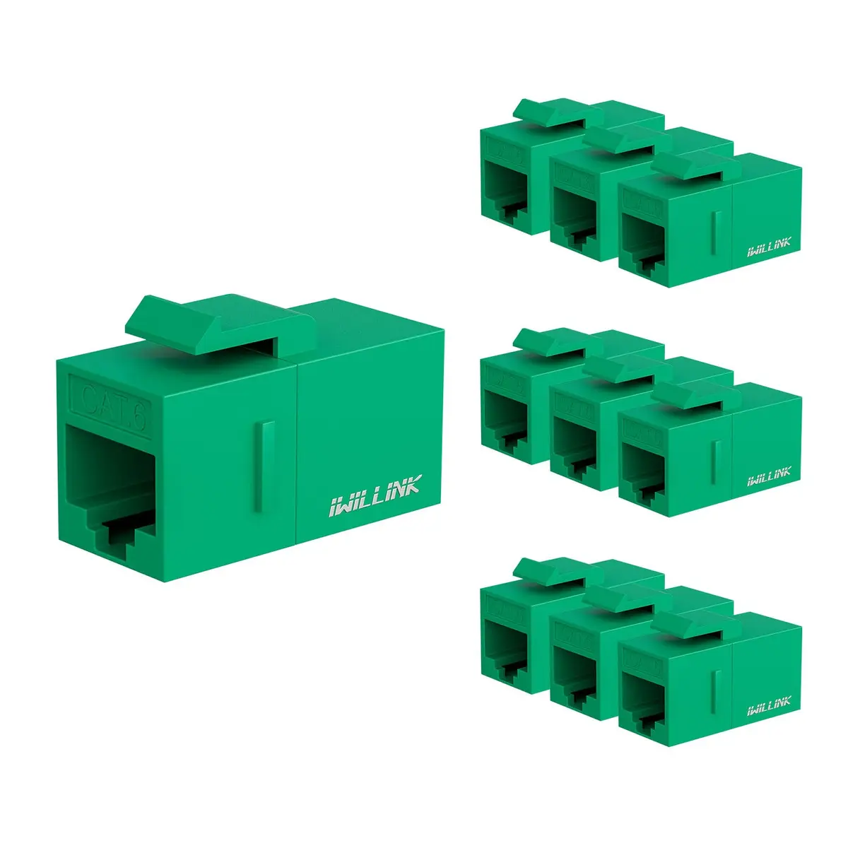 iwillink RJ45 Cat6 Keystone Coupler, 10-Pack, Green | Reliable Ethernet Connection for Home & Office - main product image